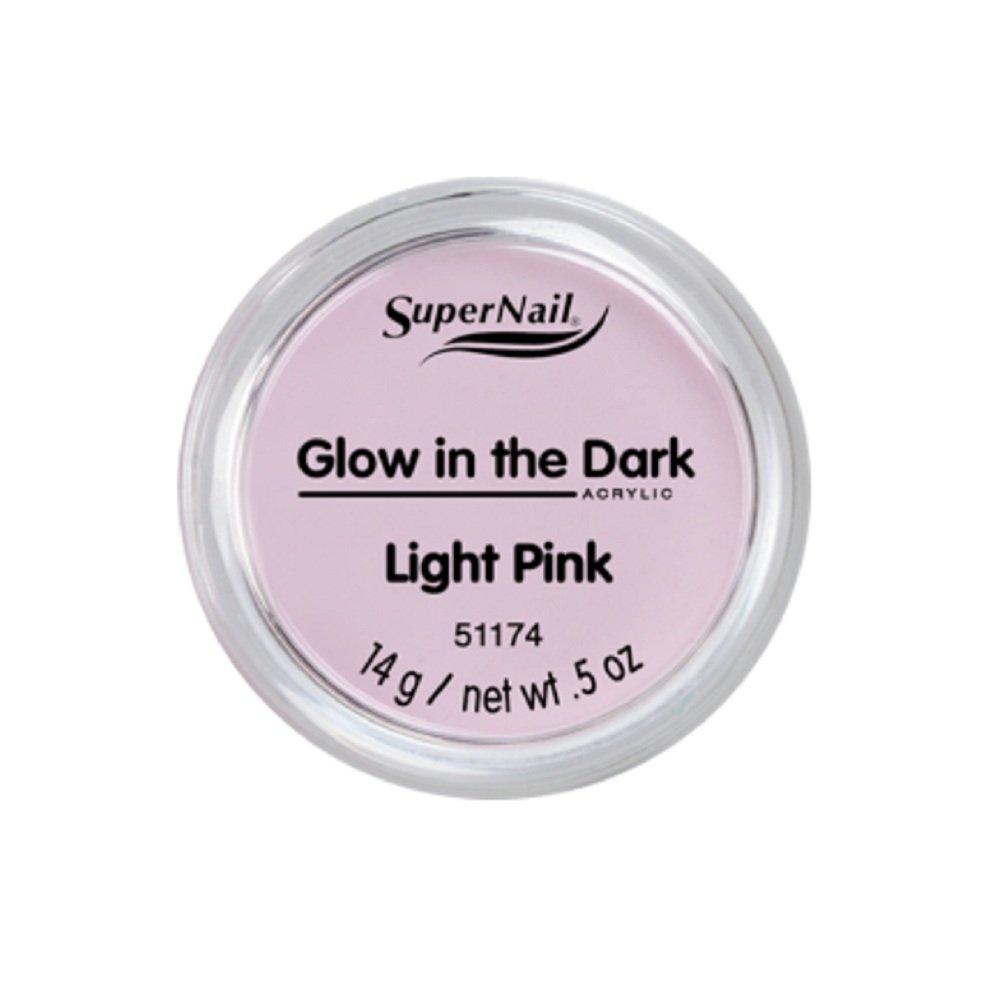 SuperNail Glow in The Dark Acrylic Powder - Light Pink 0.5oz | UV Reactive Nail Art Supplies for Night Parties & Halloween Nails