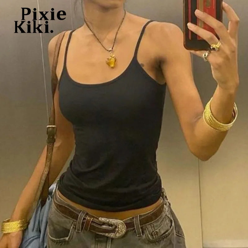 Sexy Spaghetti Strap Crop Tops for Women - Tight Tank Tops & Camisoles in Black & White | Summer 2024 Fashion | Perfect for Beach, Party & Casual Wear | P67 AB10