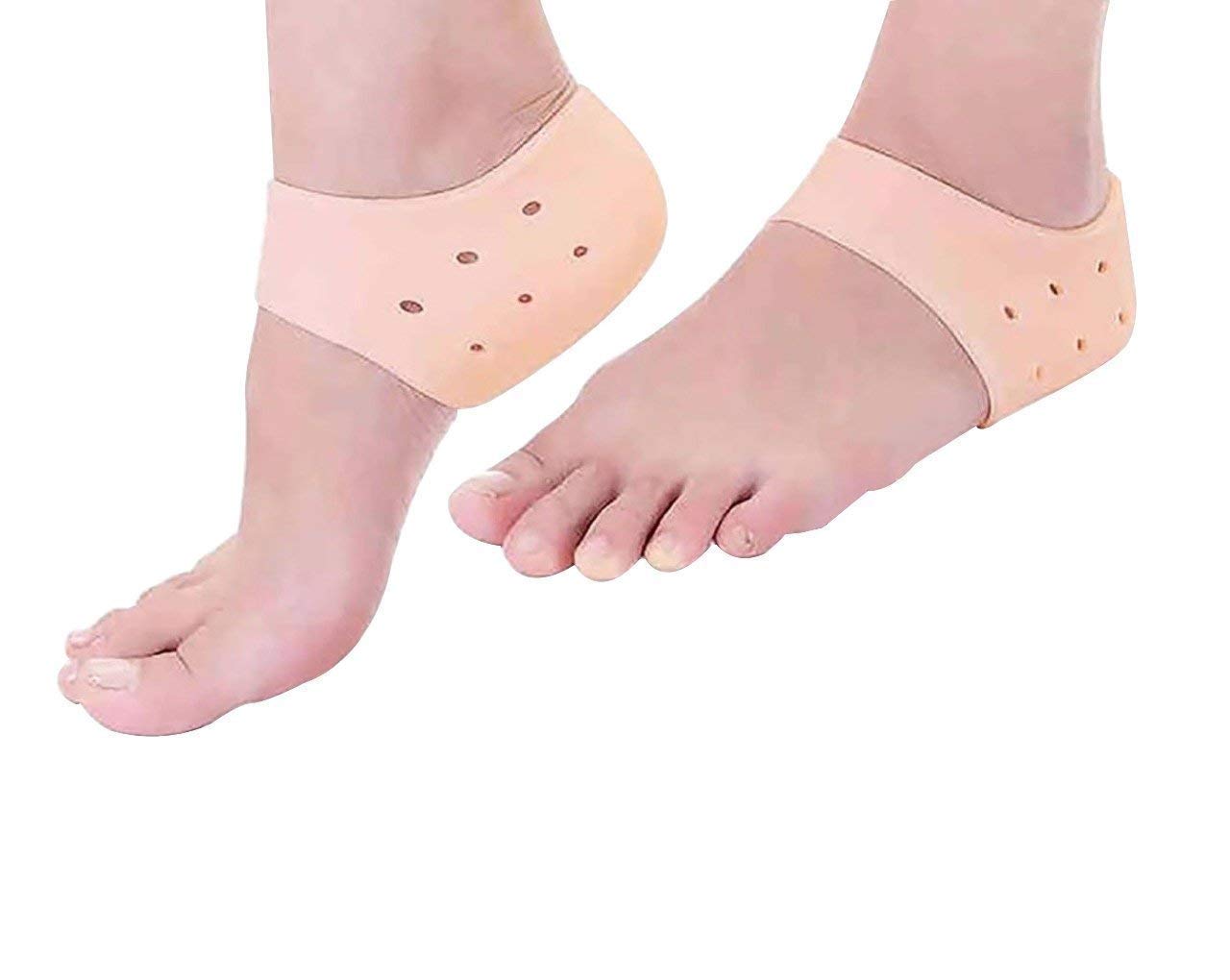 Anti-Slip Half Heel Socks with Silicone Gel - Moisturizing Foot Care Socks for Cracked Heels & Pain Relief - Unisex Beige One Size Fits All - Perfect for Sleeping, Yoga & Home Relaxation