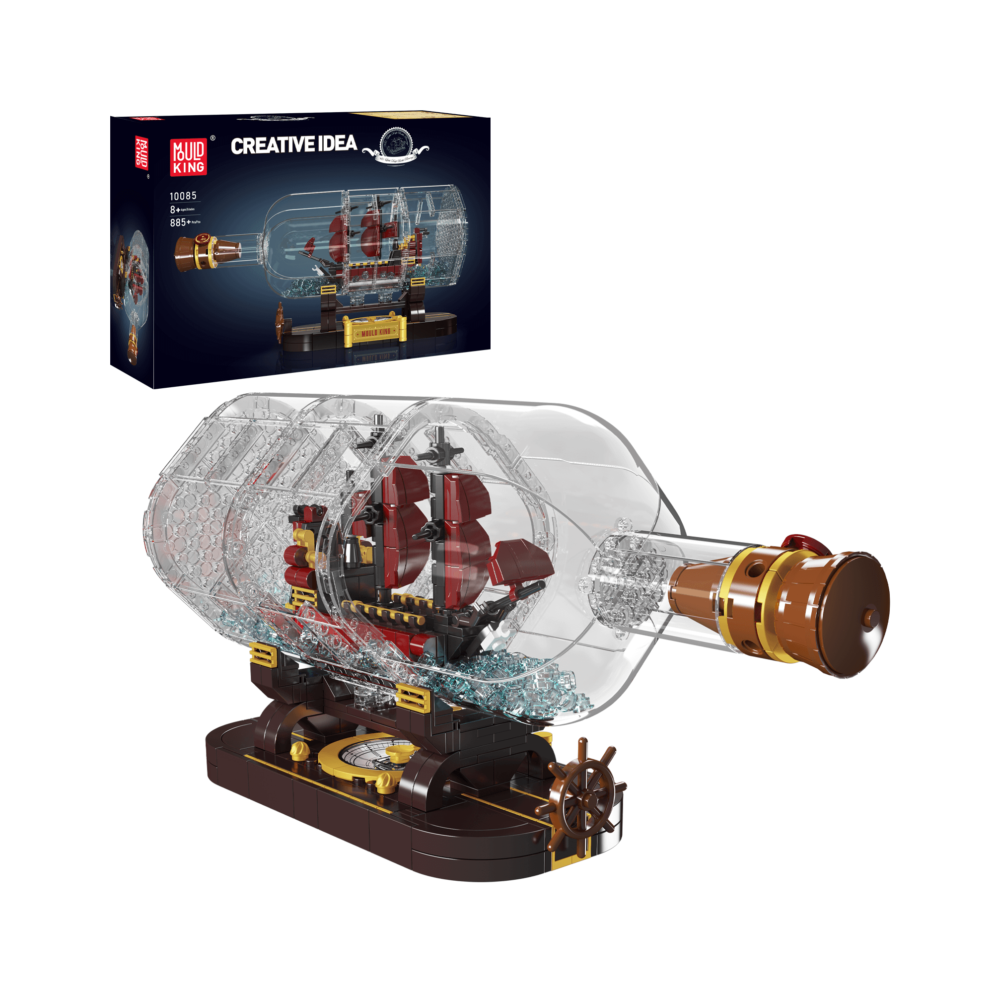Mould King 10085 Mini Queen Revenger Ship in a Bottle Building Set - 885 Piece Model Kit for Adults & Teens | Perfect for Home Decoration, Gift Giving & Relaxing DIY Projects