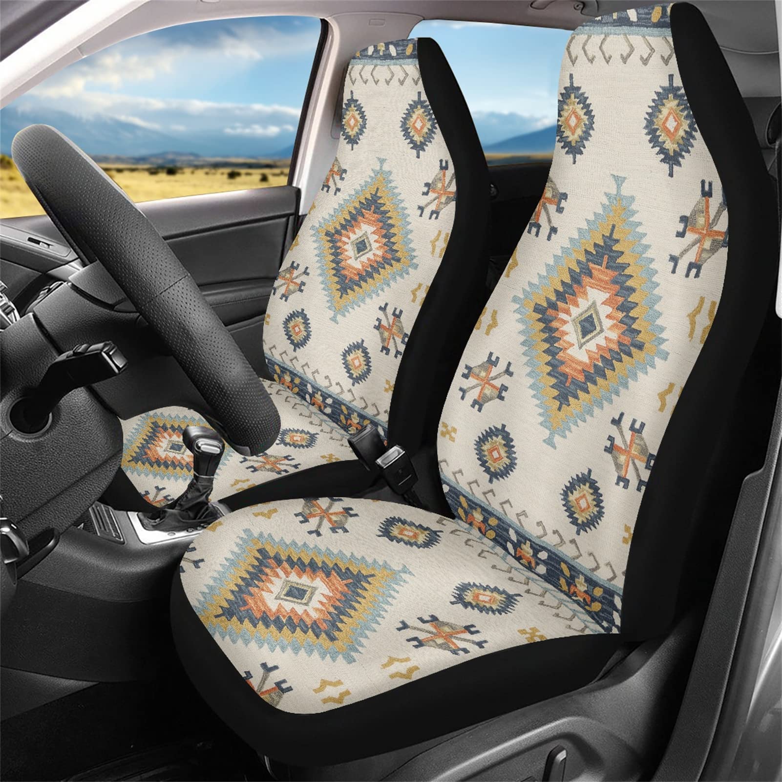 **ZPINXIGN Aztec Tribal Car Seat Covers - Universal Front Seat Protectors for SUV, Truck & Western Cars (Pack of 2) - Vintage Style Auto Interior Accessories for Comfort & Style**    **Perfect for:** Road trips, daily commutes, off-road adventures, and adding a unique southwestern flair to your vehicle's interior.
