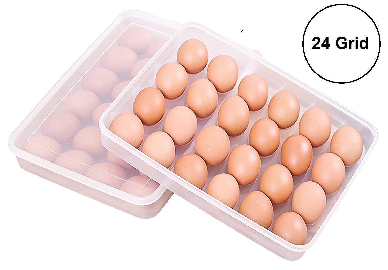 RAIYARAJ Plastic Egg Storage Container - 24 Grid Single Layer with Secure Lid | Refrigerator Organizer for Eggs | Perfect for Kitchen, Camping & Farm Fresh Egg Storage