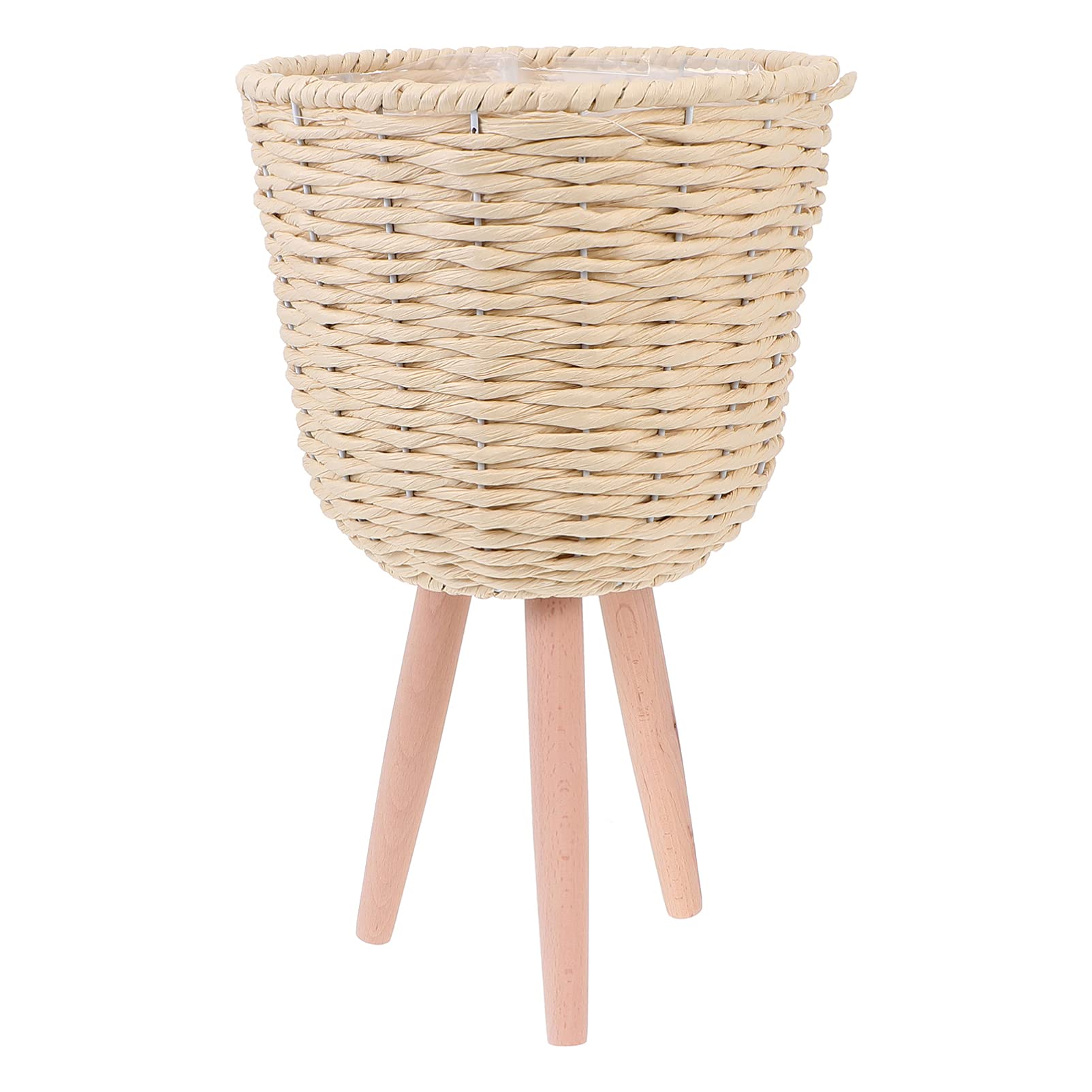 DOITOOL Modern Woven Rattan Plant Basket with Stand - Handmade Decorative Wicker Flower Pot Holder for Indoor & Outdoor Plants | Perfect for Living Room, Patio, Garden Decor