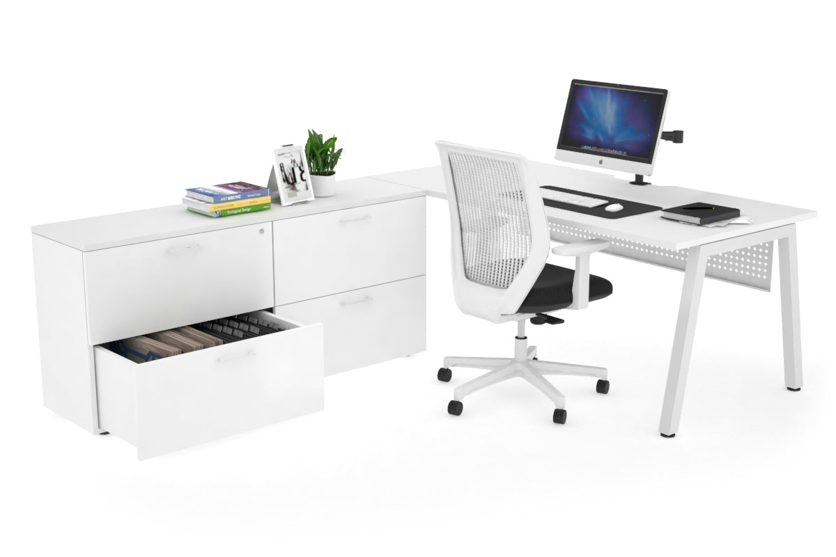 Quadro A Executive White Frame Office Chair [1600L x 800W with Cable Scallop] - Premium Ergonomic Seating for Home Office & Conference Rooms