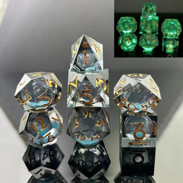 Blue Specter - Glow in The Dark 7-Dice RPG Set with Luminescent Liquid Core | Perfect for Dungeons & Dragons, Pathfinder & Tabletop Gaming