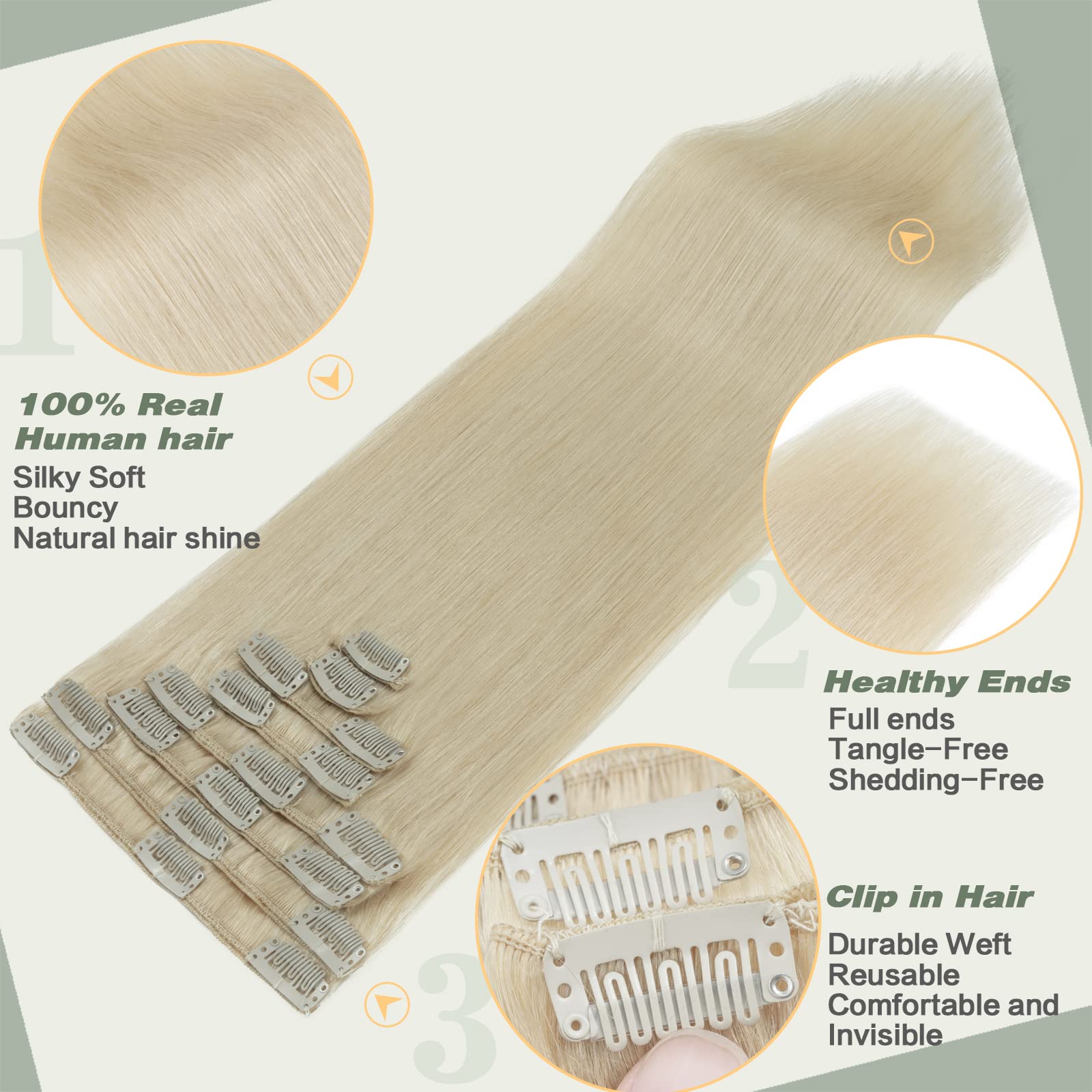 Premium 10-Inch Clip-In Human Hair Extensions - 8-Piece Full Head Set (70g) - #60 Platinum Blonde - Straight & Silky Soft for Natural Volume & Length - Perfect for Parties, Weddings & Daily Styling