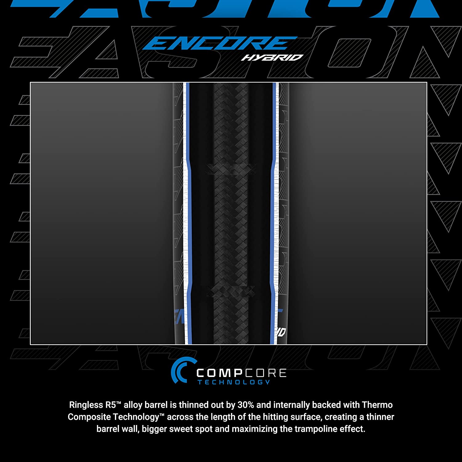 Easton 2023 Encore Hybrid USSSA Baseball Bat - 2-Piece Hybrid Design in Black/Blue - Perfect for Youth & Adult Baseball Leagues & Tournaments
