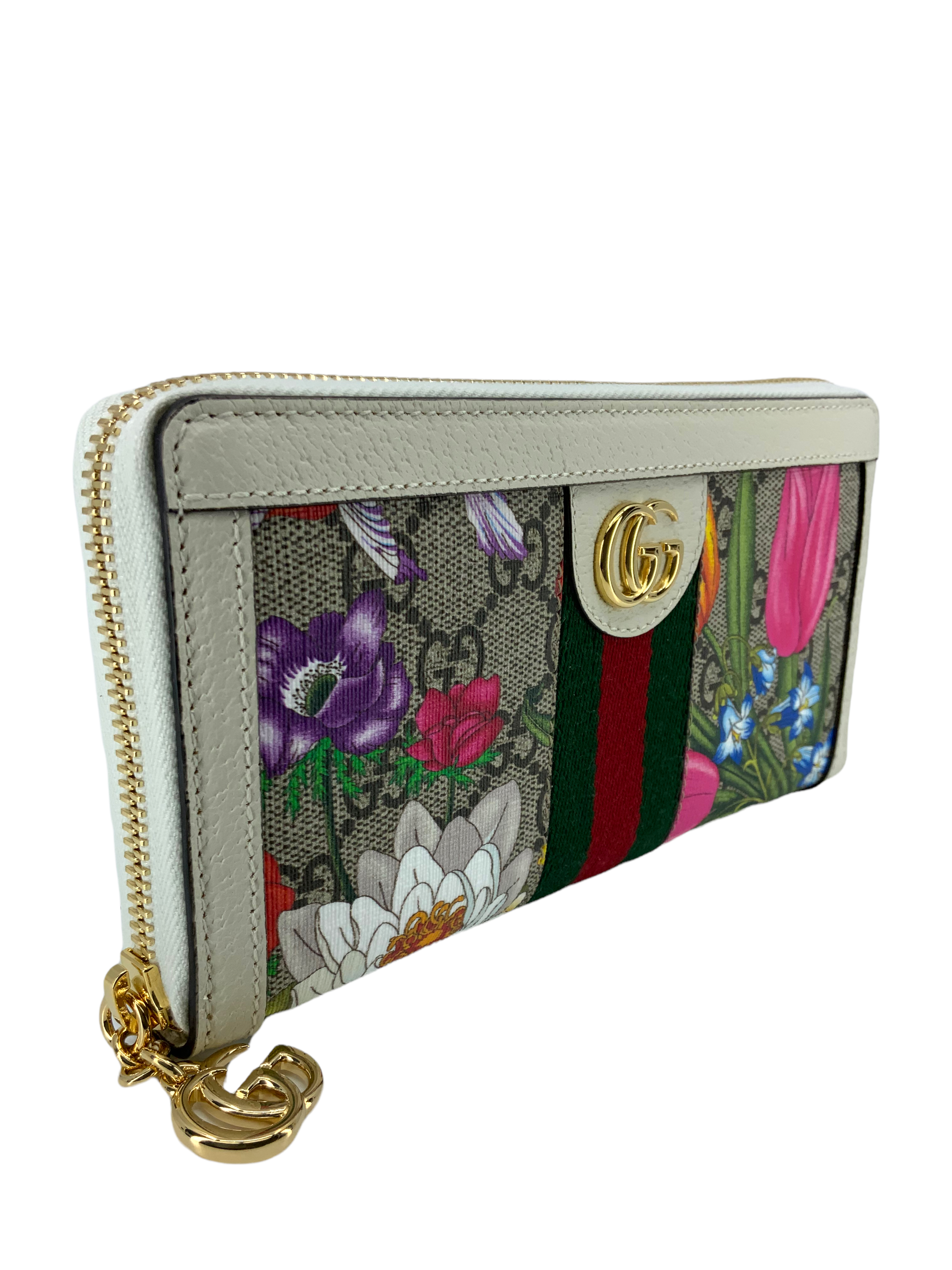 Gucci Ophidia Flora Web Zip Around Wallet for Women - New Designer Leather Wallet with Zip Closure - Perfect for Everyday Use, Travel & Gift Giving