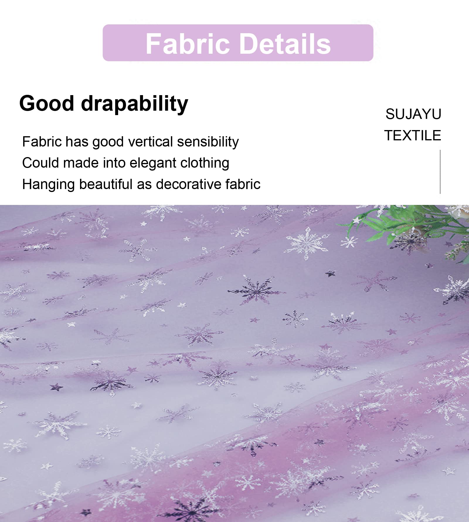 Snowflake Silver Foil Organza Sheer Fabric - 59