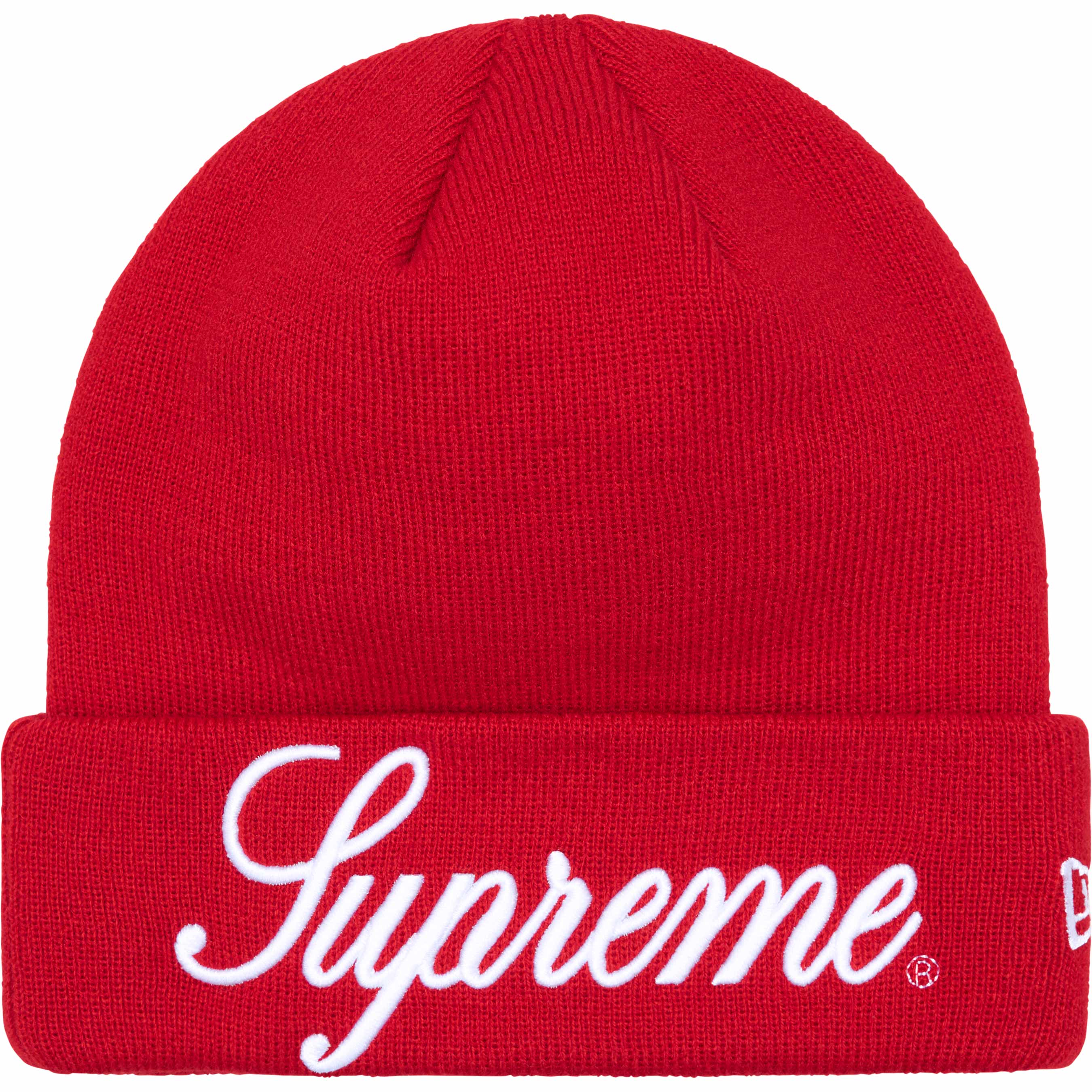 Supreme New Era® Script Beanie - Warm Winter Knit Hat for Men & Women - Red Beanie for Outdoor Activities, Skiing, and Streetwear Fashion
