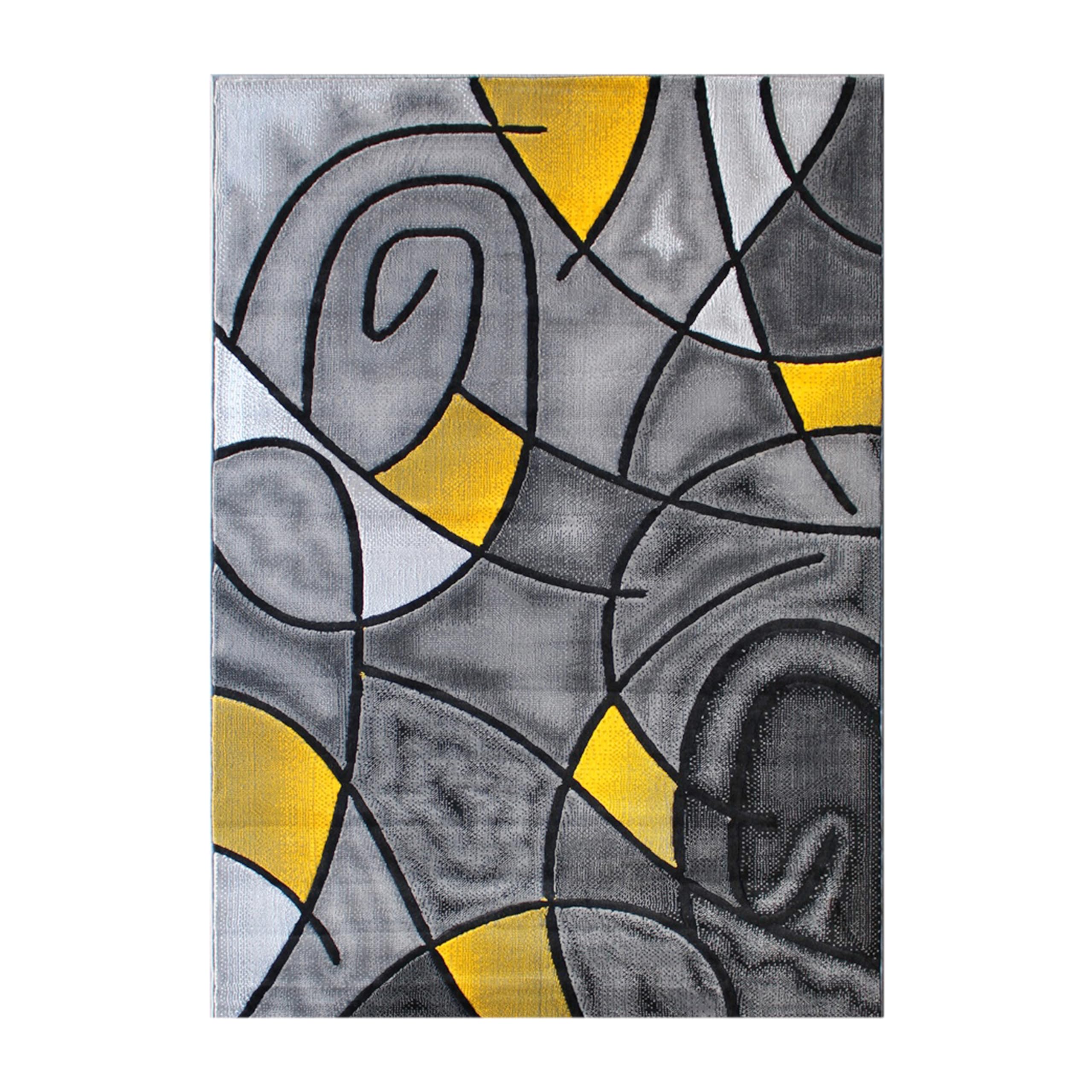 8' x 10' Yellow Abstract Area Rug - Soft Olefin Rug with Non-Slip Jute Backing - Perfect for Living Room, Bedroom & Family Room Decor - Adds Style & Comfort to Your Home
