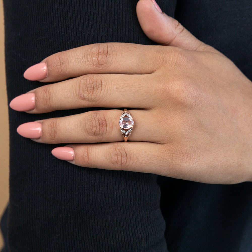 9ct Gold Peach Sapphire and Diamond Ring - Elegant Jewelry for Women, Perfect for Weddings, Anniversaries & Special Occasions