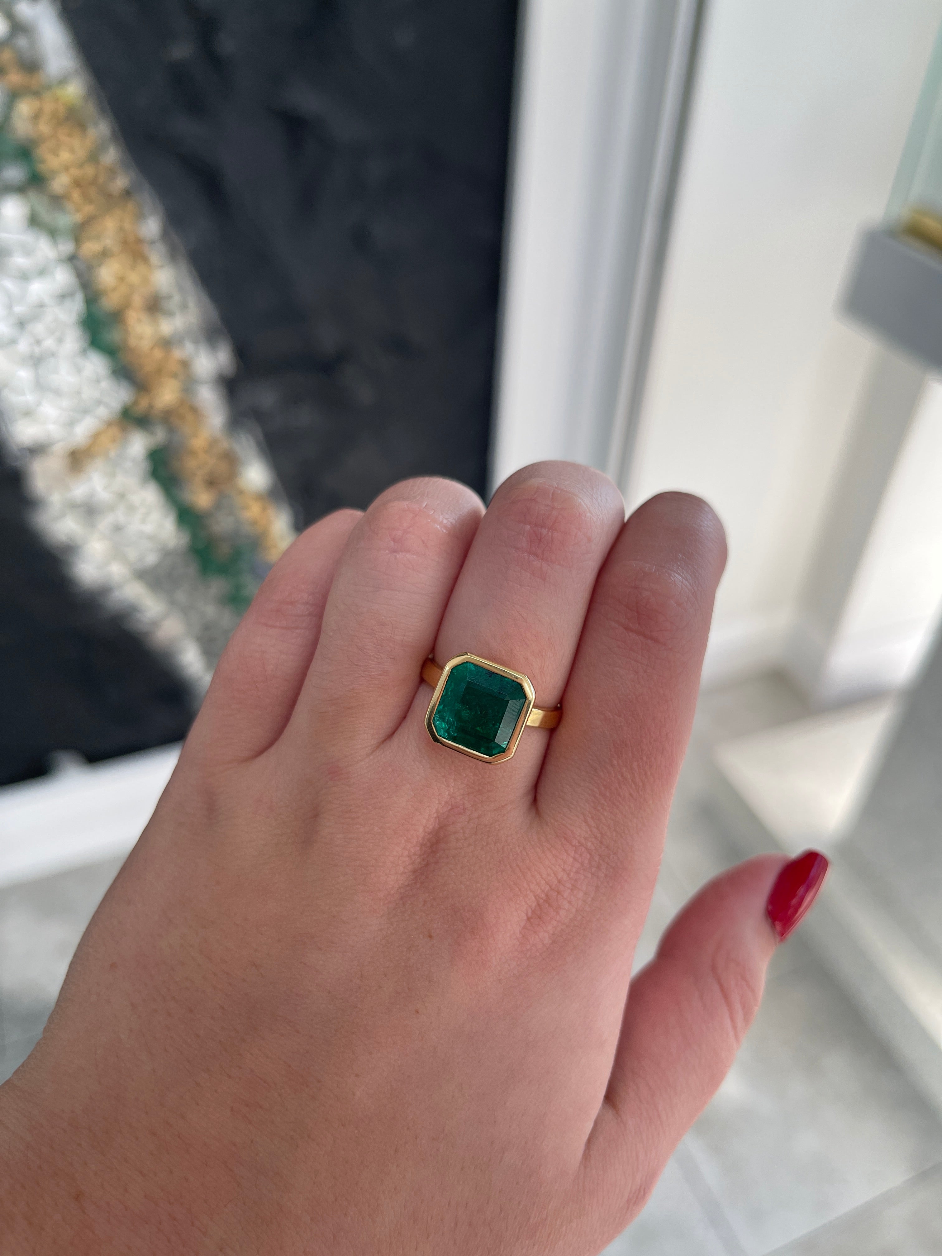 6.08ct 18K 750 Gold Dark Forest Green Large Asscher Cut Emerald Solitaire Engagement Ring for Women - Luxury Wedding Proposal, Anniversary Gift, Bridal Jewelry