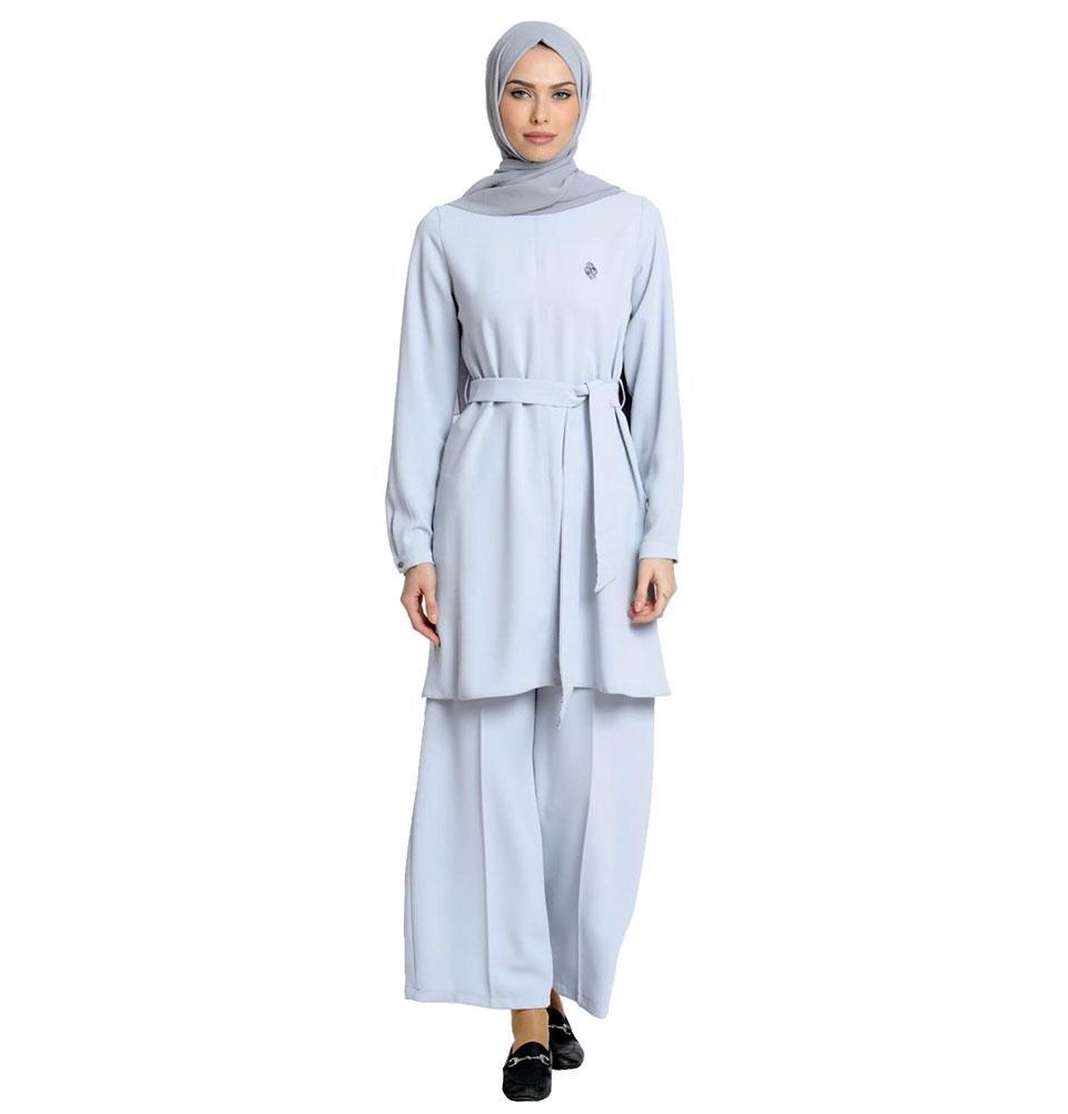Abaci Solid Tunic & Pant Set 12252 Blue Gray | Women's Casual Outfit | Perfect for Work, Travel & Everyday Wear