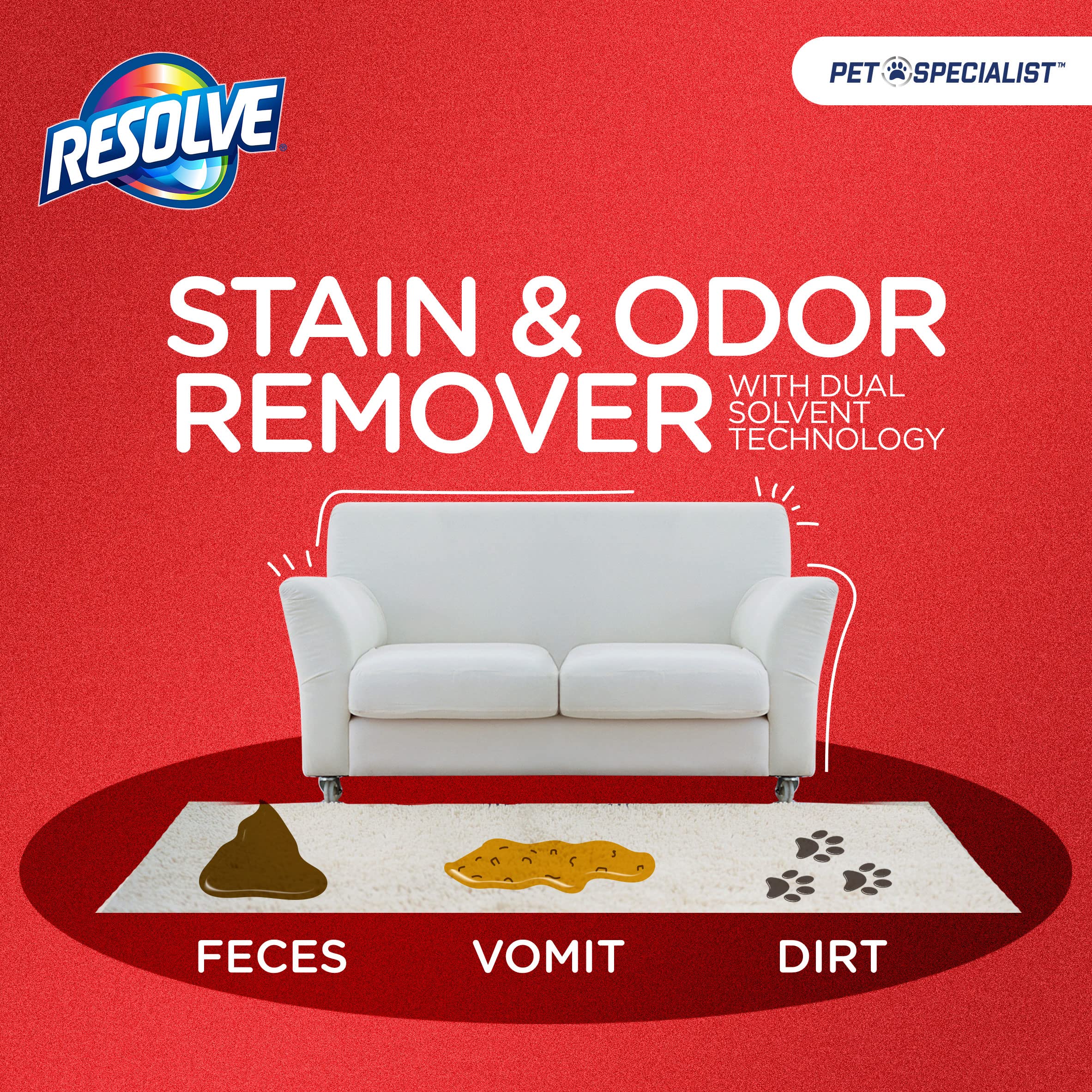 Resolve Pet Specialist Carpet Cleaner Spray - 32oz Stain & Odor Remover for Dogs & Cats with 60oz Refill - Eliminates Pet Accidents, Urine Smells & Messes - Perfect for Carpets, Upholstery & Pet Areas