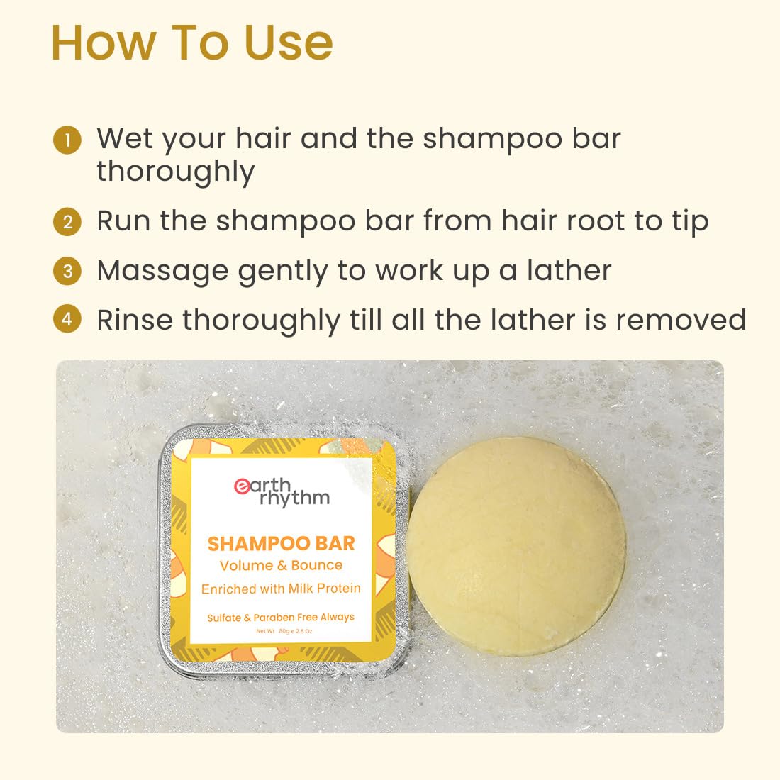 Earth Rhythm Milk Shampoo Bar - Sulfate & Paraben Free, Plastic-Free 80g Natural Hair Cleanser | Gentle Daily Use for All Hair Types | Eco-Friendly Cardboard Packaging | Perfect for Travel, Gym & Zero-Waste Lifestyle