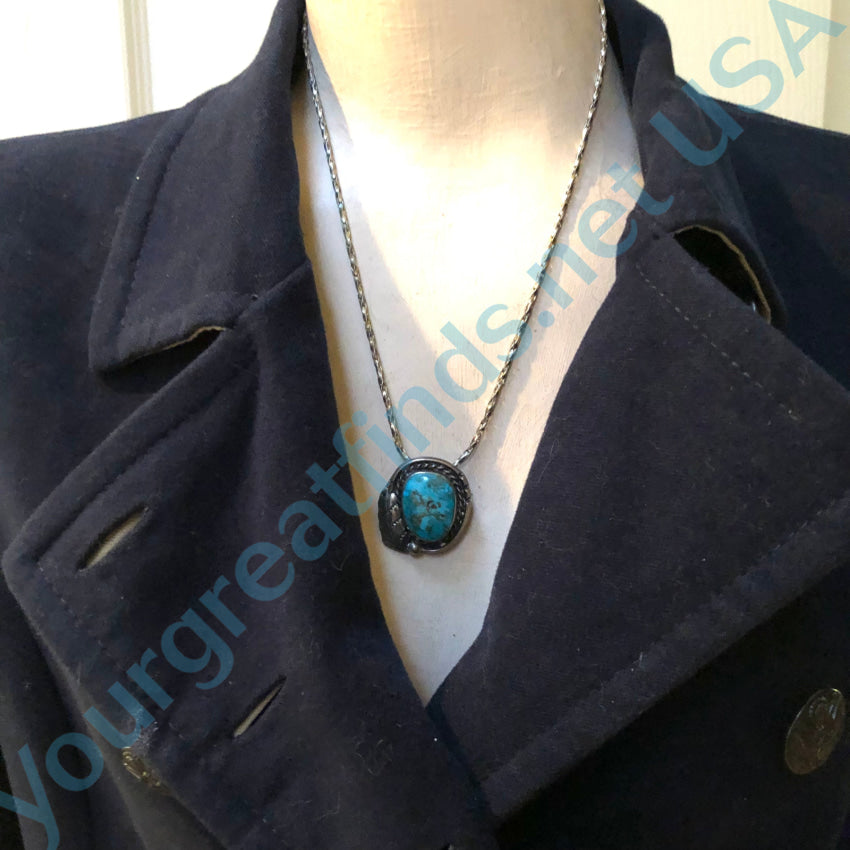 Vintage Navajo Turquoise Necklace & Pin - Sterling Silver Jewelry for Women, Handmade Southwest Style, Perfect for Boho Fashion & Special Occasions