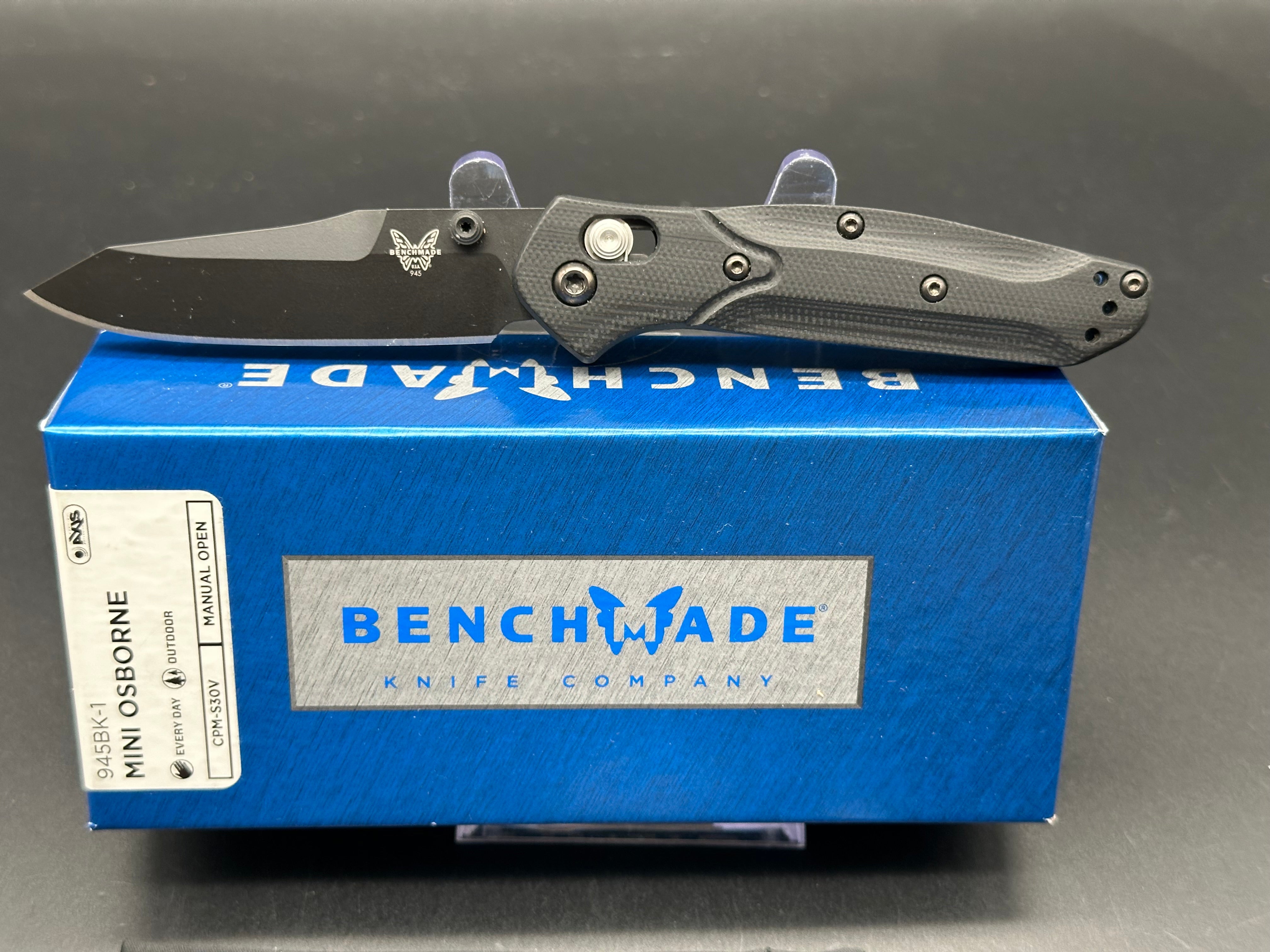 Benchmade 945BK-1 Mini Osborne AXIS Lock Folding Knife - Black G10 Handle, 2.9