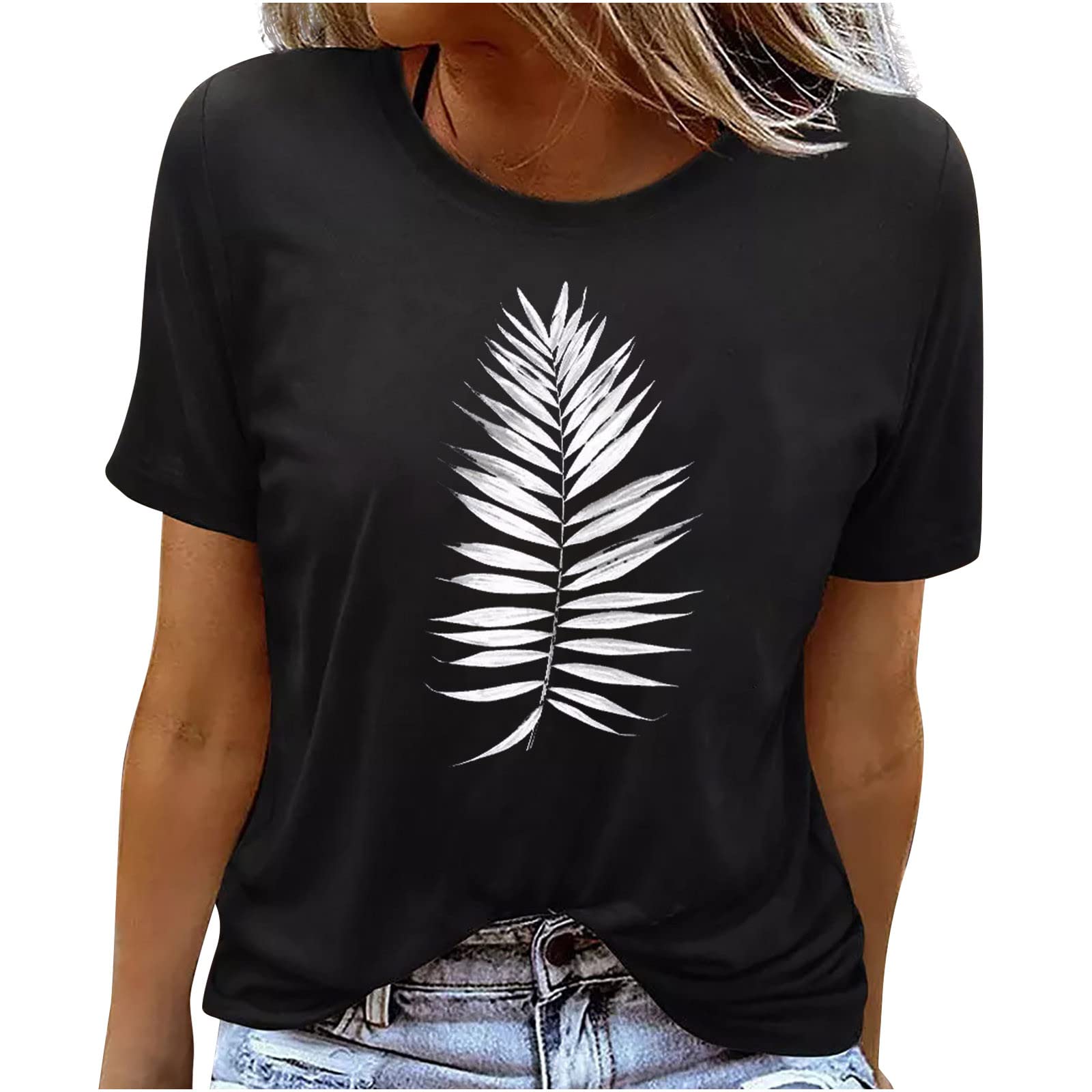 Women's Casual Summer T-Shirts 2022 - Printed Round Neck Short Sleeve Loose Fit Blouses & Tees | Perfect for Beach Outings, Weekend Wear & Everyday Comfort