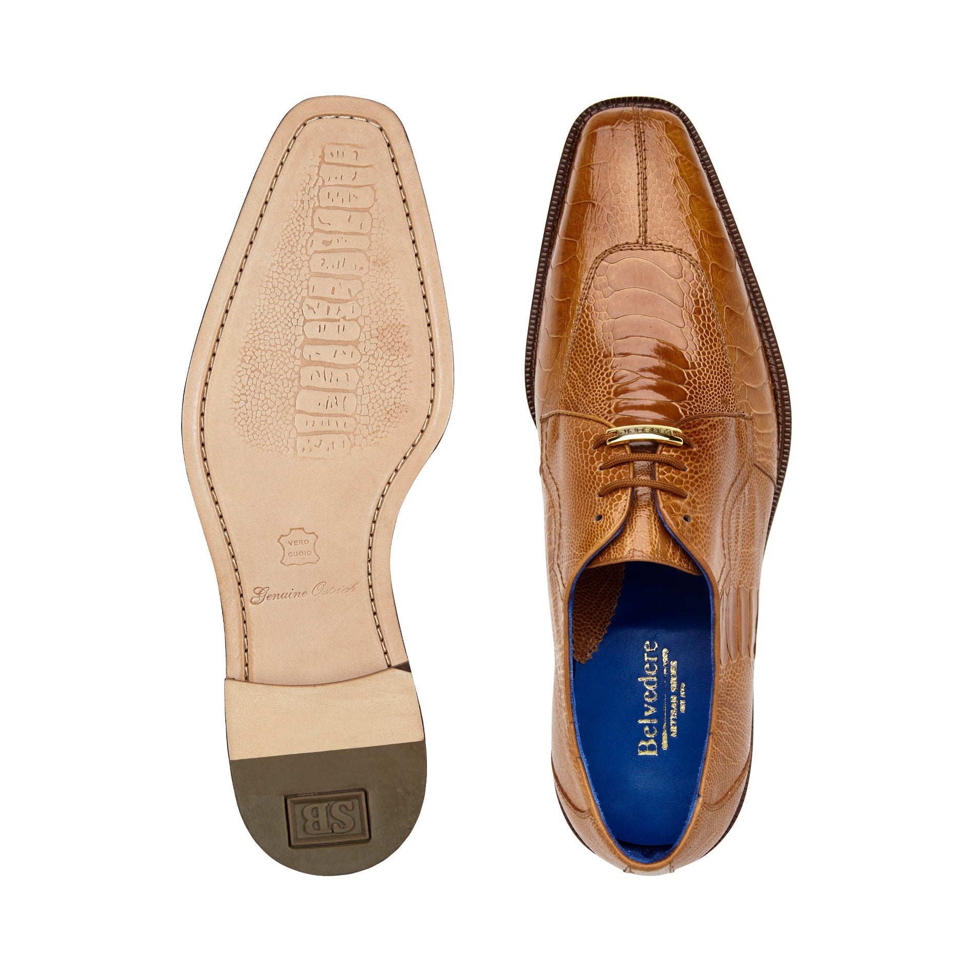 Belvedere Siena Genuine Ostrich Leather Dress Shoes for Men - Burned Amber Brown 1463 - Perfect for Business Meetings, Weddings & Formal Occasions