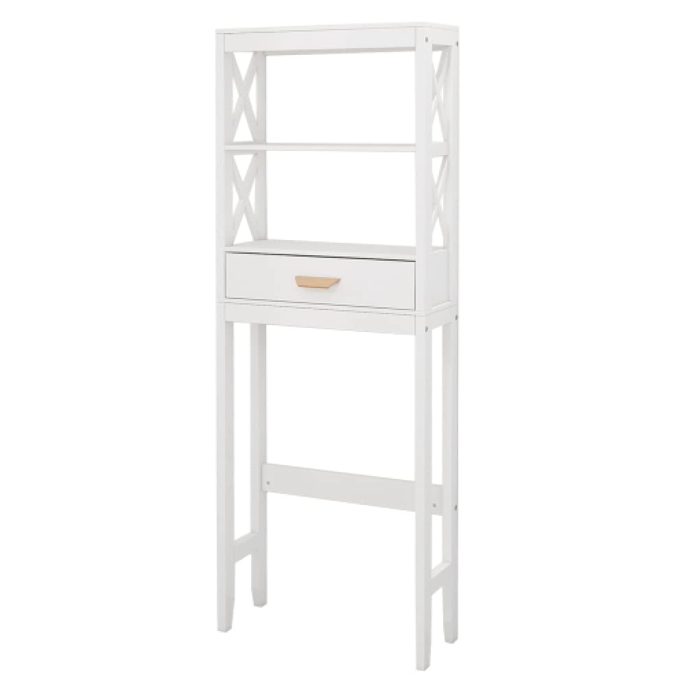 EVOOK Freestanding Wooden Bathroom Storage Cabinet with Adjustable Shelves, Drawer & 2 Shelves - Space Saving Bathroom Organizer for Toiletries, Towels & Cosmetics - Perfect for Small Bathrooms, Apartments & Powder Rooms