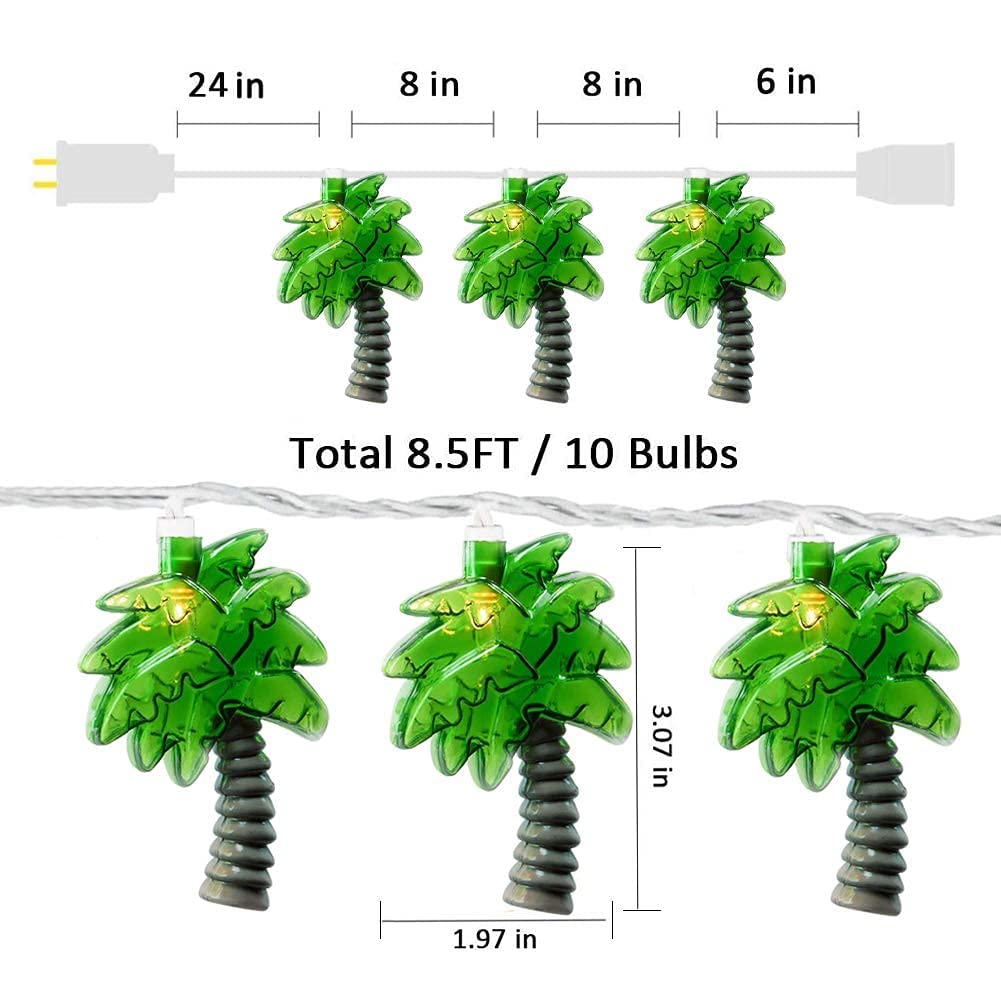 8.5Ft Waterproof Outdoor Palm Tree String Lights with 10 Mini Incandescent Bulbs - Summer Beach Party Decor for Patio, Bedroom, Christmas & Indoor Events - White Wire Lights for Tropical Theme