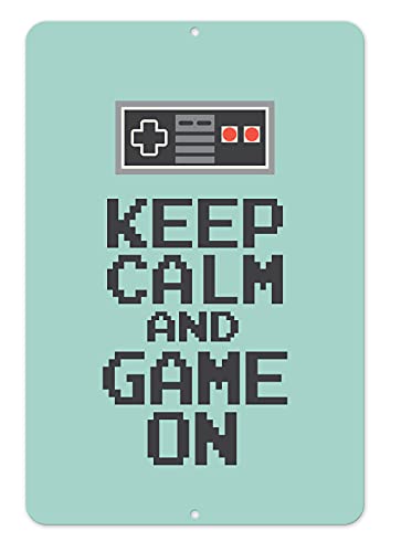 Keep Calm and Game On Aluminum Sign - Vintage Style Metal Wall Decor for Gamers & Man Cave - Perfect for Gaming Room, Office, or Home Bar