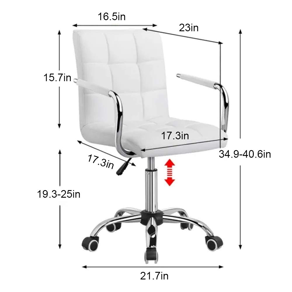 Modern Mid-Back PU Leather Office Chair with Adjustable Height, Wheels & Armrests - Ergonomic Computer Desk Chair for Home Office, Kitchen Counter or Bar (White) - Perfect for Long Work Sessions & Small Spaces