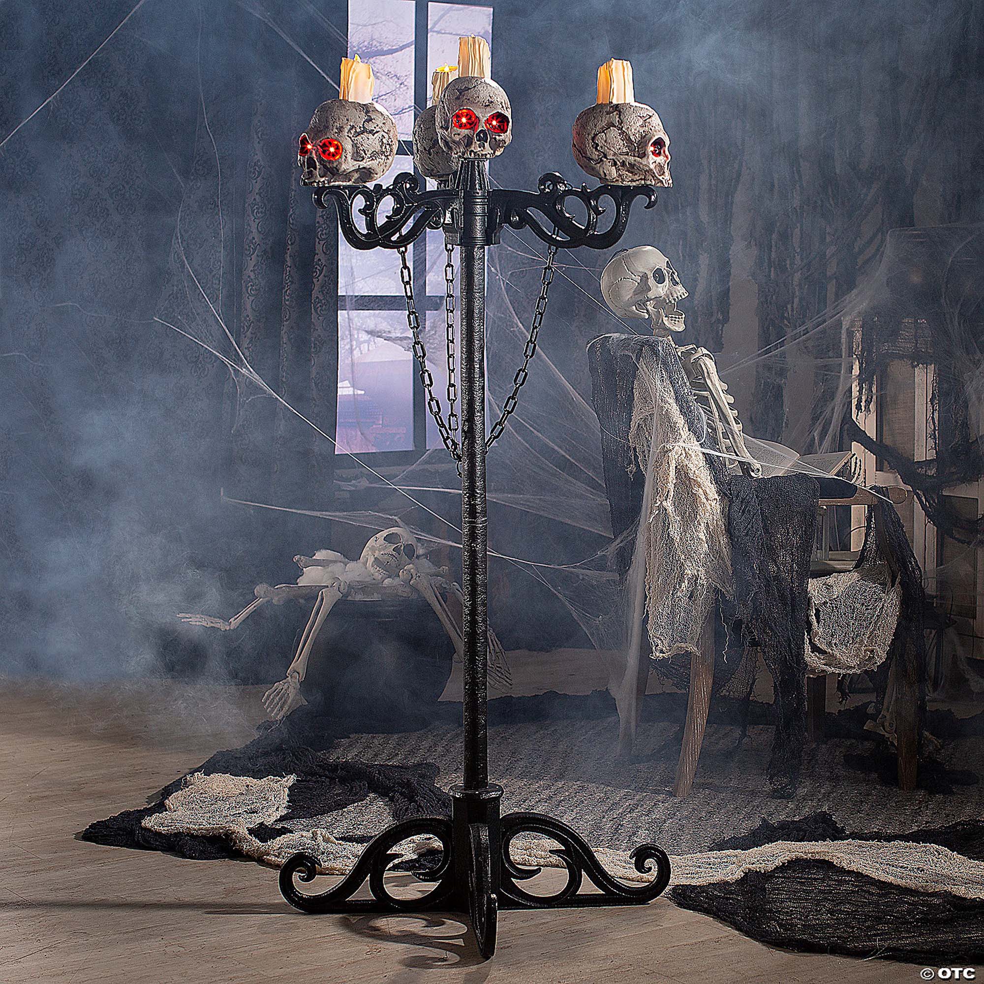 3 in 1 Skull Candelabra - 60 Inch Gothic Halloween Decor for Table Centerpiece, Mantel, or Haunted House Theme Party (1 Count)