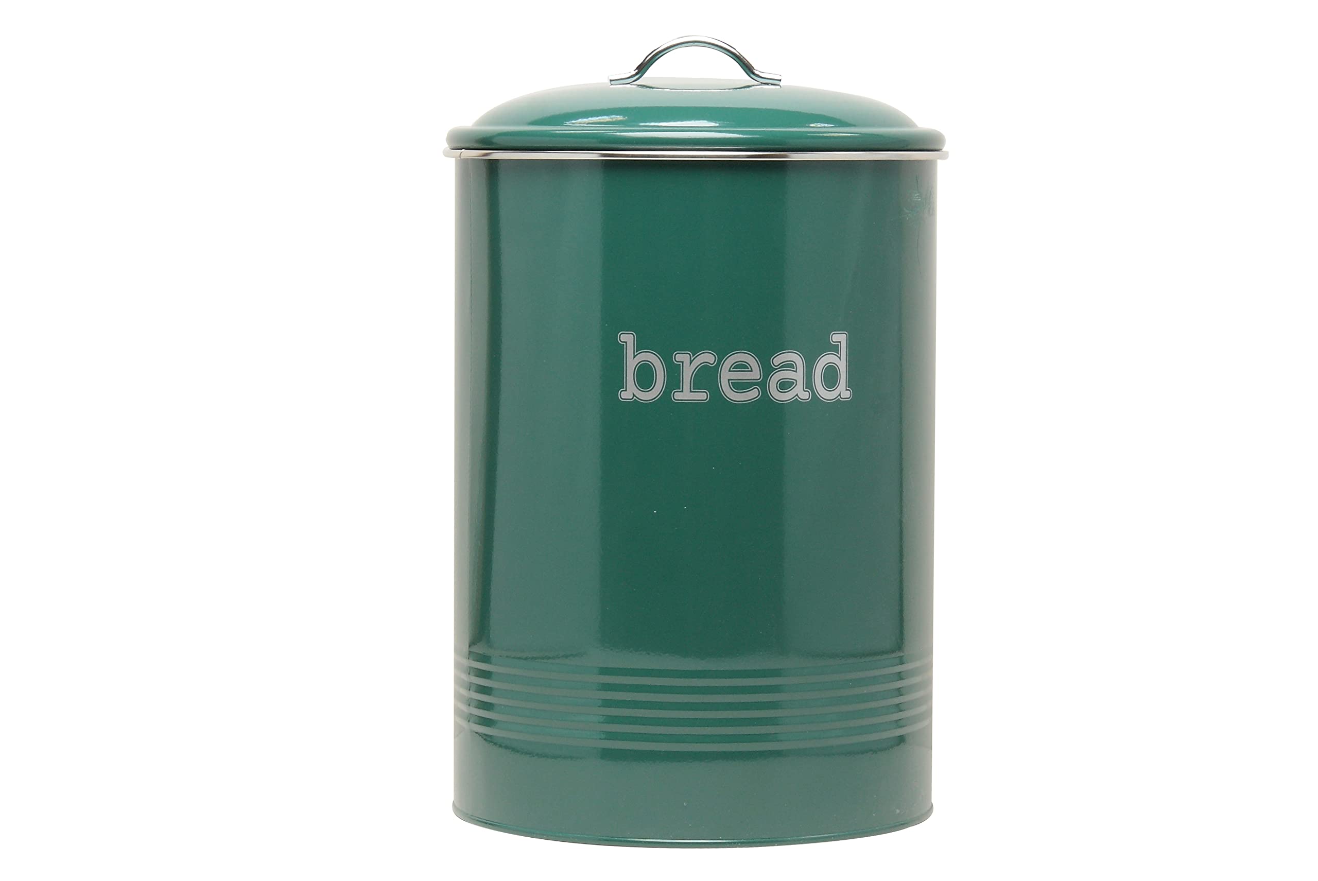 EHC Round Enamel Bread Storage Bin with Lid - 9.1 Inch Diameter x 14.2 Inch Height, Airtight Food Container for Kitchen Countertop, Rustic Fjord Green Bread Box - Perfect for Bread, Pastries & Baked Goods Storage