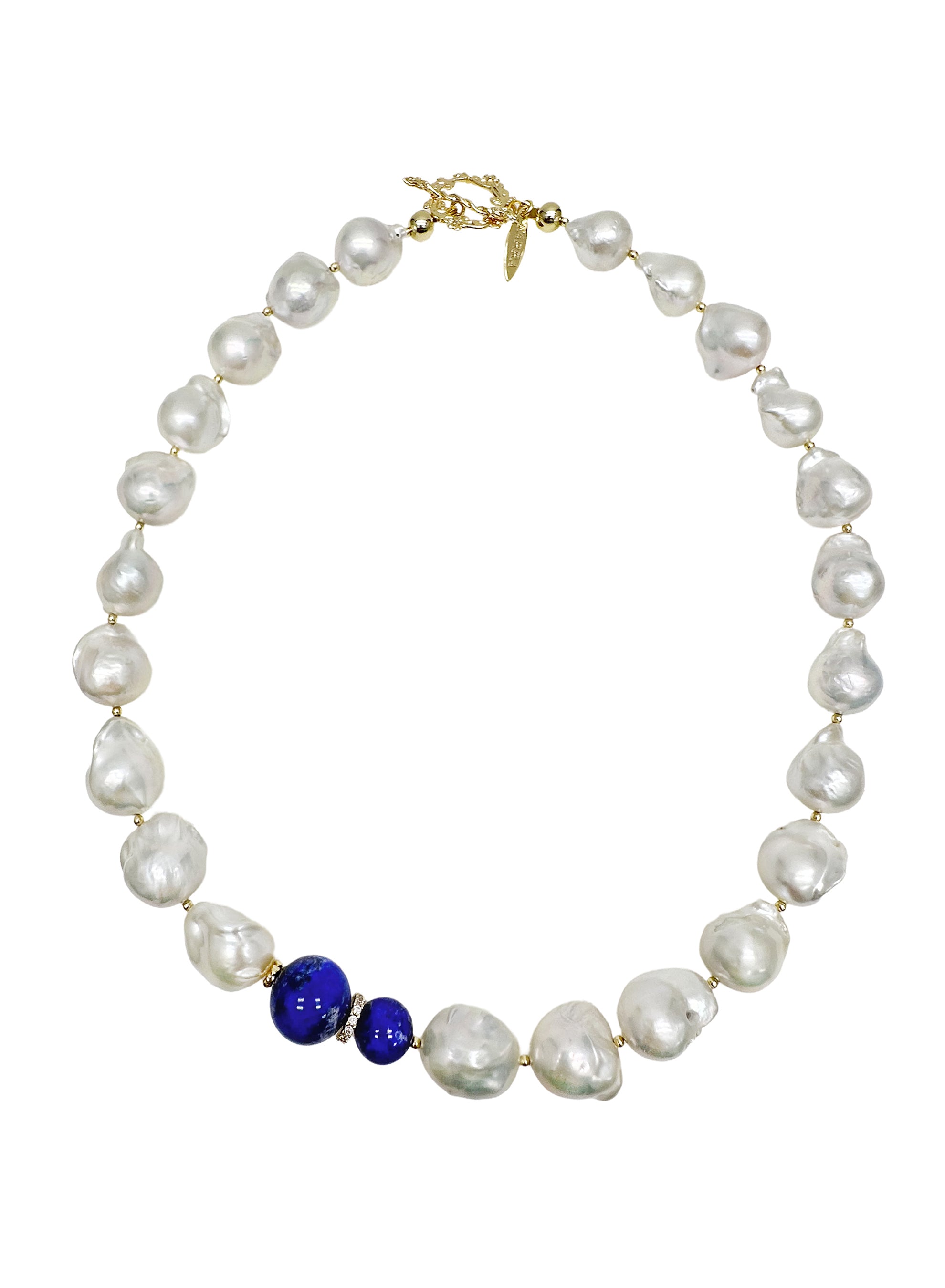 Baroque Pearls & Blue Lapis Beaded Chunky Statement Necklace LN036 - Elegant Boho Jewelry for Women, Perfect for Weddings, Parties & Special Occasions