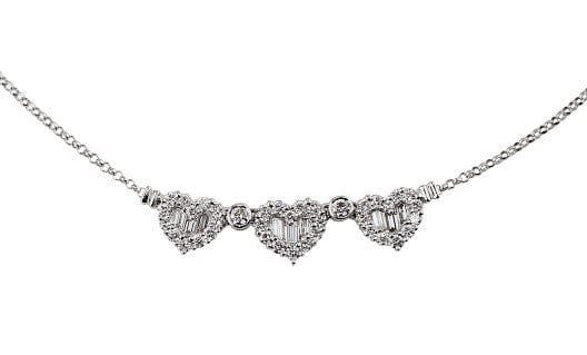 18K White Gold Diamond Three Heart Necklace for Women - Elegant Valentine's Day Gift, Anniversary Jewelry, Romantic Proposal Present