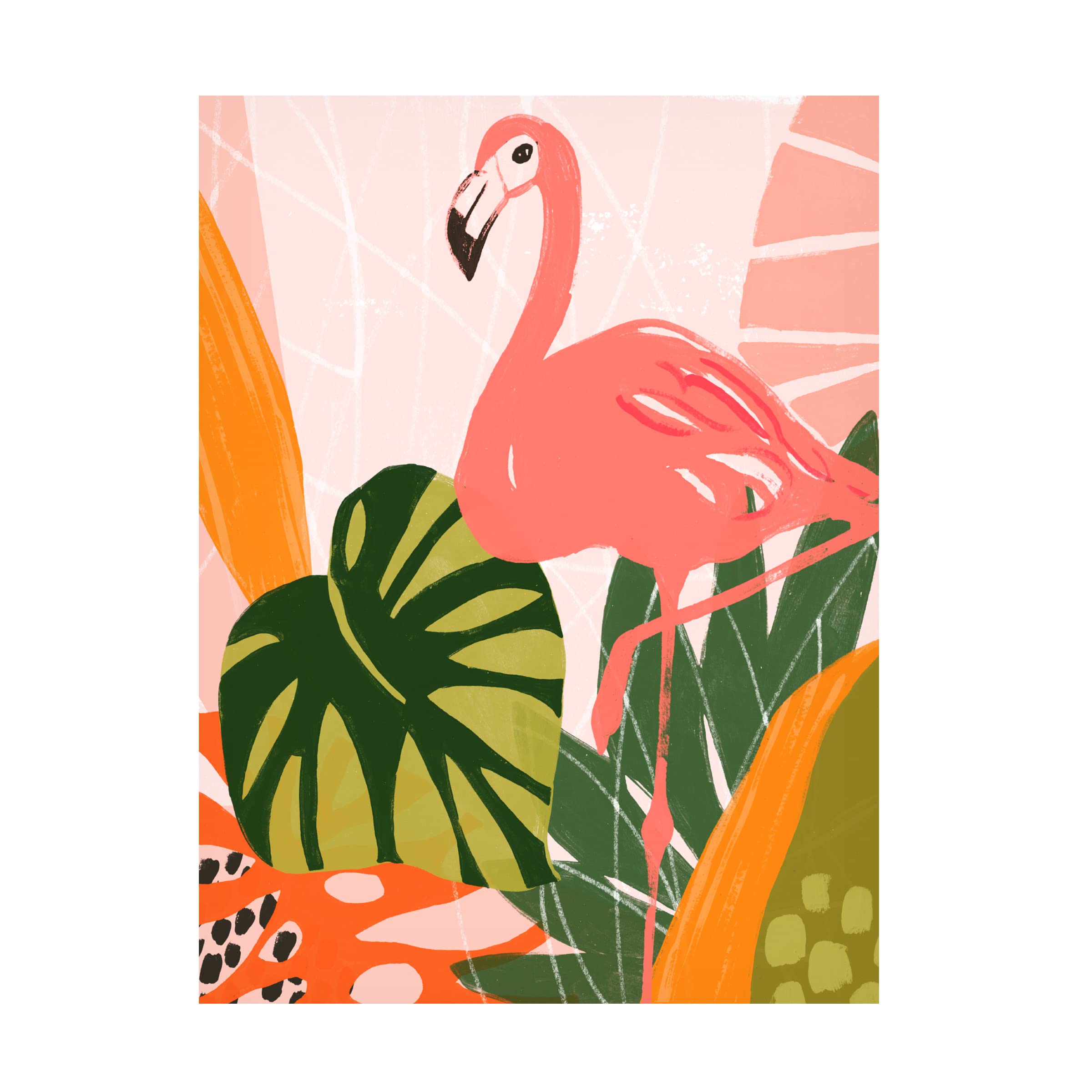 Jungle Flamingo I Canvas Wall Art Print by June Erica Vess - Tropical Flamingo Painting for Living Room, Bedroom & Office Decor