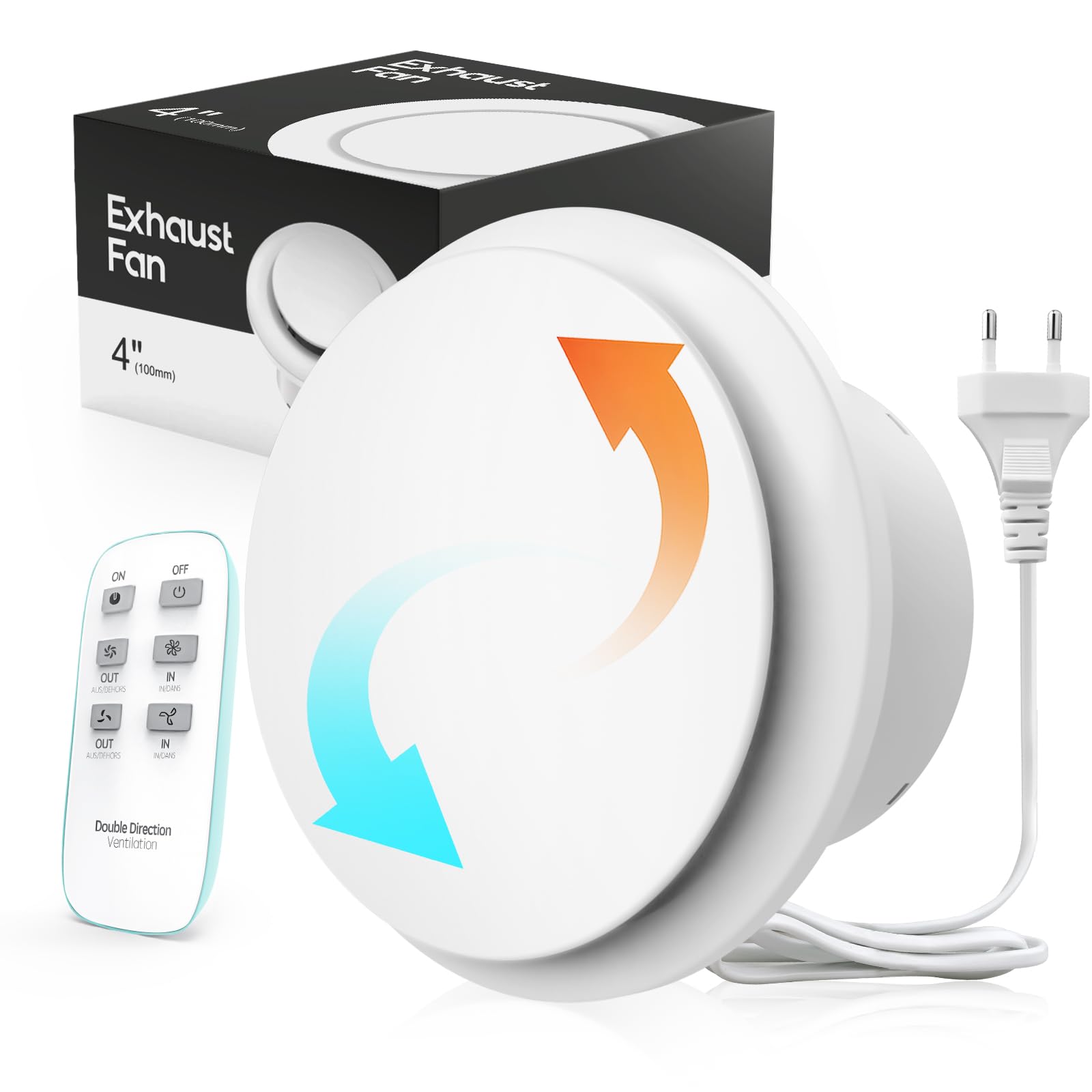 SBONNI 100mm Extractor Fan - Ultra Quiet Bathroom Exhaust Fan with Remote Control, 2 Speed Settings & Dual Airflow Directions - Memory Function, Ceiling/Wall Mount for Bathroom, Kitchen, Toilet - Perfect for Home Ventilation & Odor Removal
