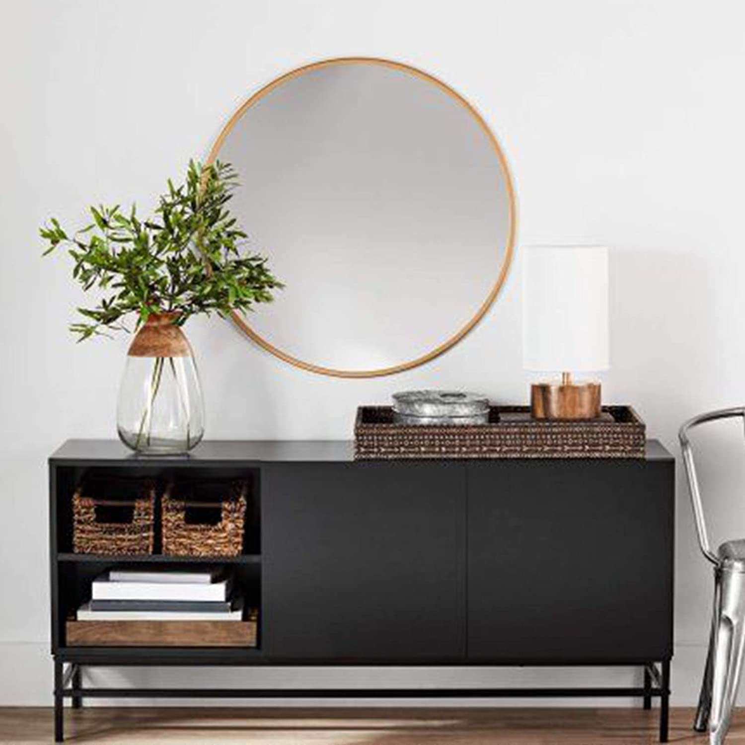 42 Inch Large Round Wall Mirror - HD Gold Circle Mirror for Home Decor, Modern Metal Frame Circular Vanity Mirror - Perfect for Bathroom, Entryway, Hallway & Over Sink - Easy to Install & Stylish Accent Piece