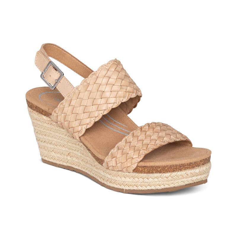 Aetrex Women's Orthopedic Sandals with Arch Support - Comfortable Woven Quarter Strap Wedge Sandals for Summer, Jute-Wrapped Platform for Casual Wear & Outdoor Activities