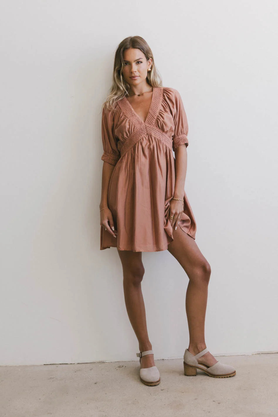 Lorna Mini Dress in Rust - Elegant Short Sleeve Summer Dress for Women | Perfect for Beach Vacations, Date Nights & Casual Outings | FINAL SALE