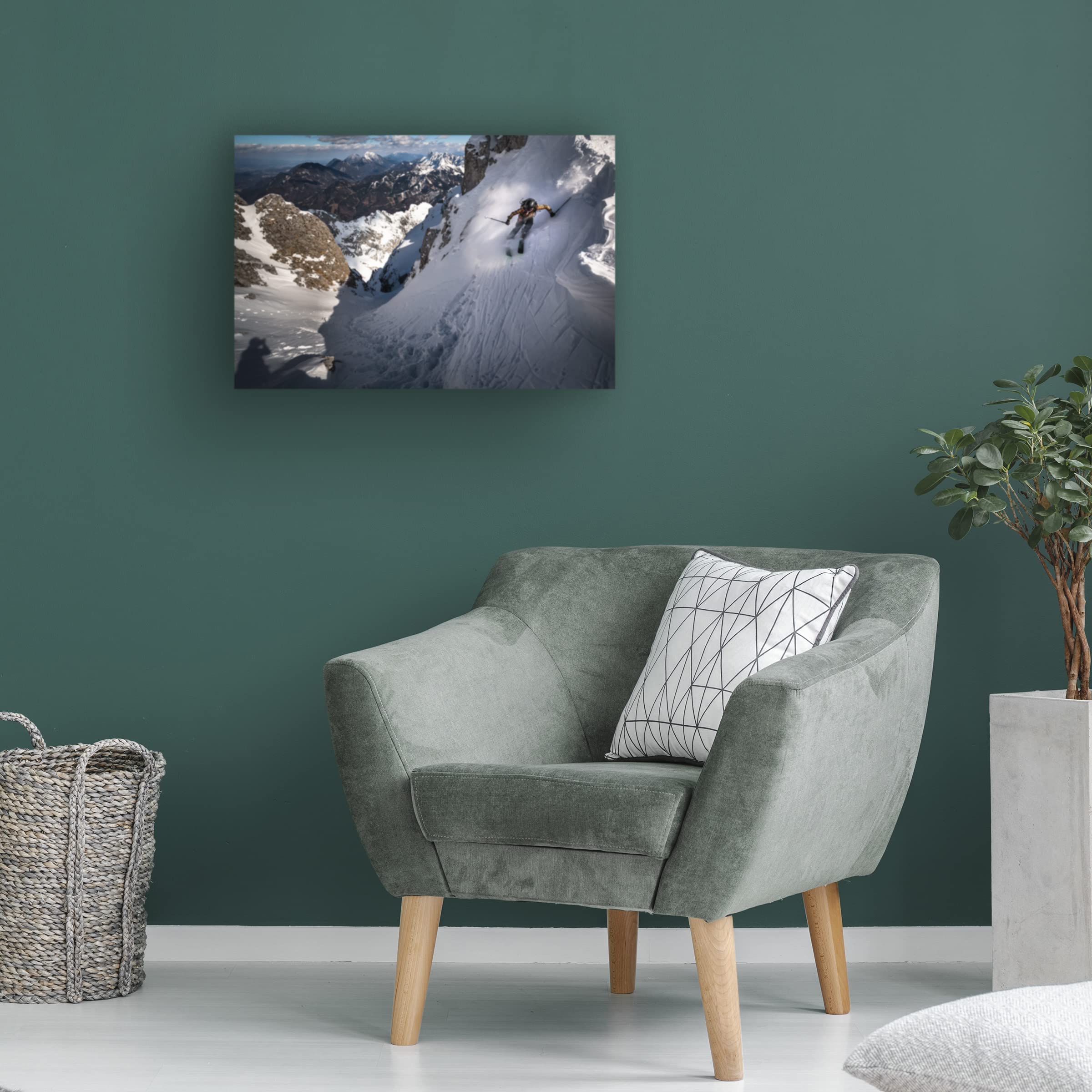 Trademark Fine Art 'Drop Into Couloir' by Sandi Bertoncelj - Stunning Mountain Landscape Canvas Wall Art for Living Room, Bedroom & Office Decor
