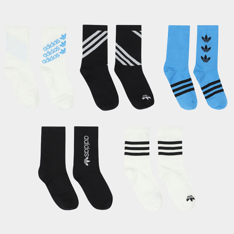 Adidas Graphic Crew Socks 5-Pack - White, Black & Blue Athletic Socks for Men & Women - Perfect for Running, Gym & Casual Wear
