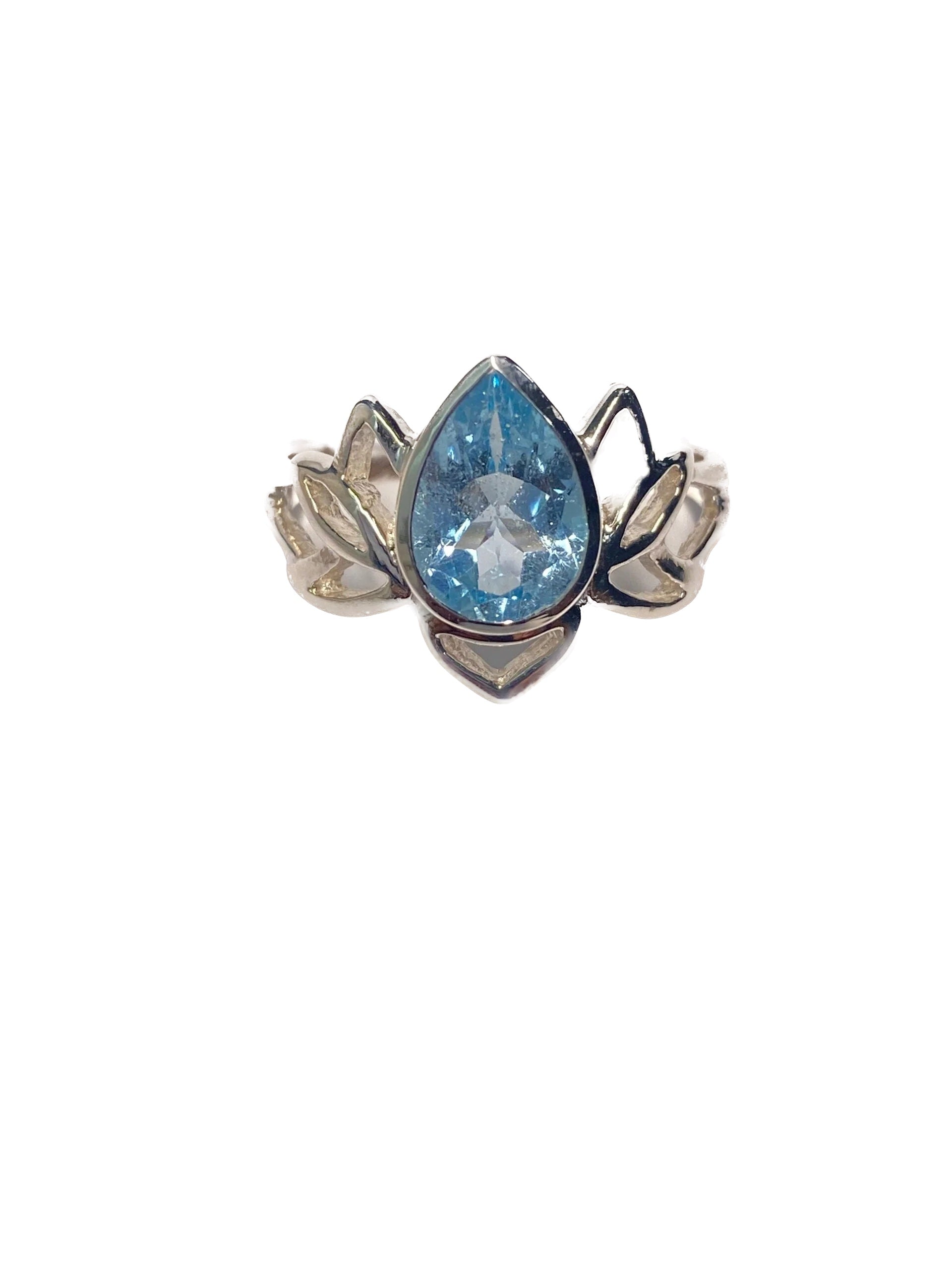 Blue Topaz Lotus Ring for Women - Elegant Sterling Silver Floral Jewelry for Everyday Wear & Special Occasions