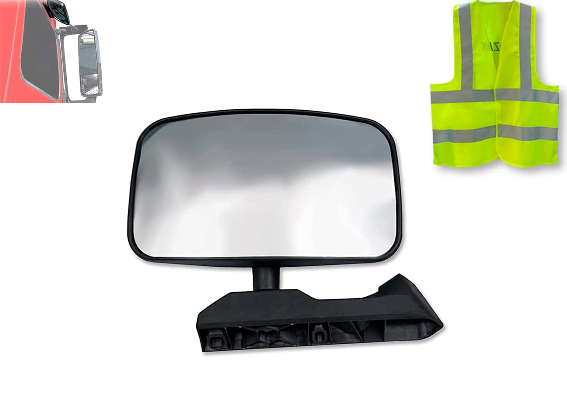 KOZAK Convex Mirror Right Passenger Side Compatible with Volvo VNL Trucks 2005 & Newer - Heavy Duty Truck Accessories with PLUS Logo Emblem & Safety Vest - Perfect for Improved Visibility & Blind Spot Safety While Driving