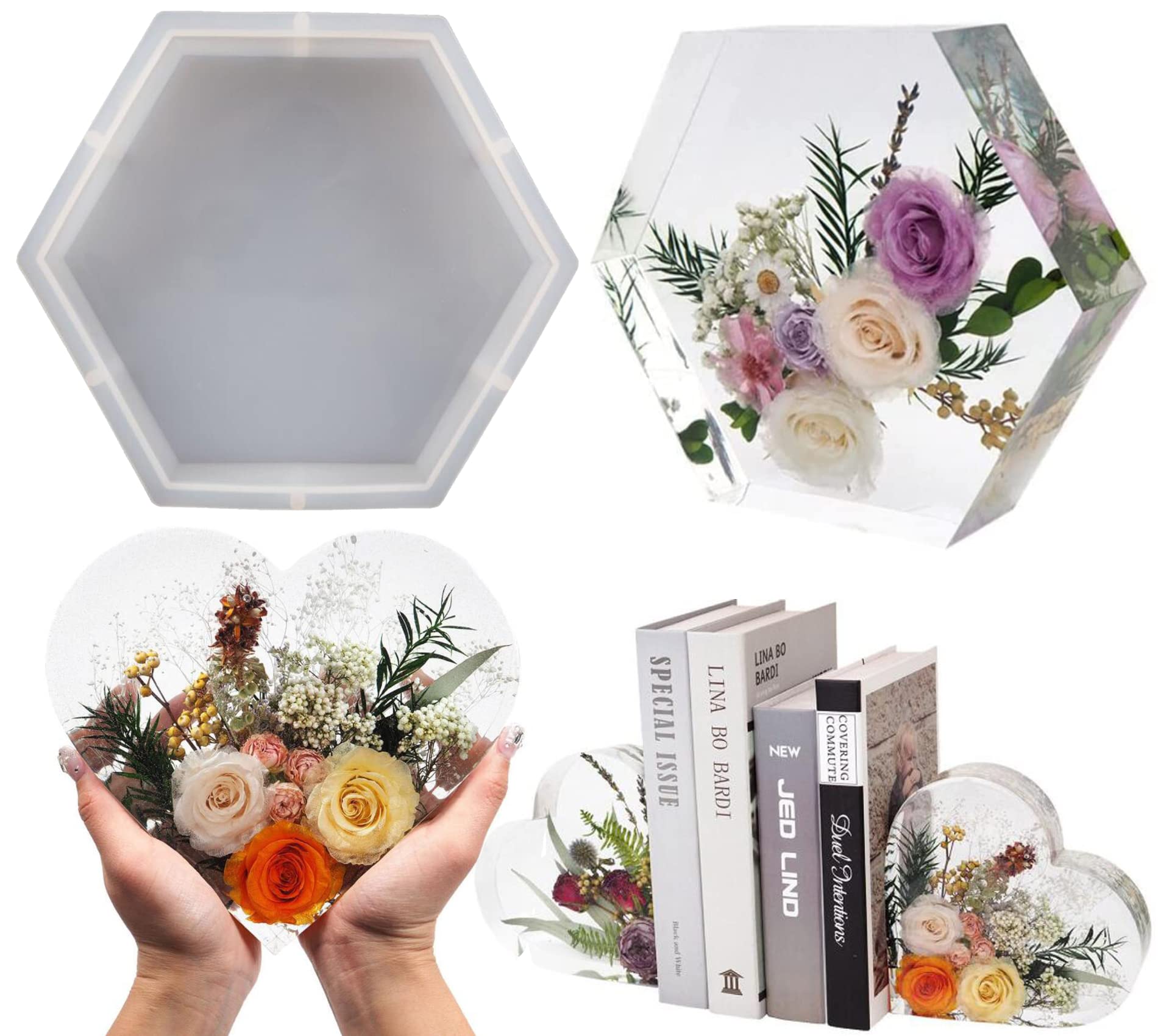 Geode Bookends Silicone Molds - Large Crystal Epoxy Resin Casting Molds for DIY Book Organizers, Flower Preservation & Resin Art | Perfect for Home Office Decor, Bookshelf Organization & Unique Handmade Gifts