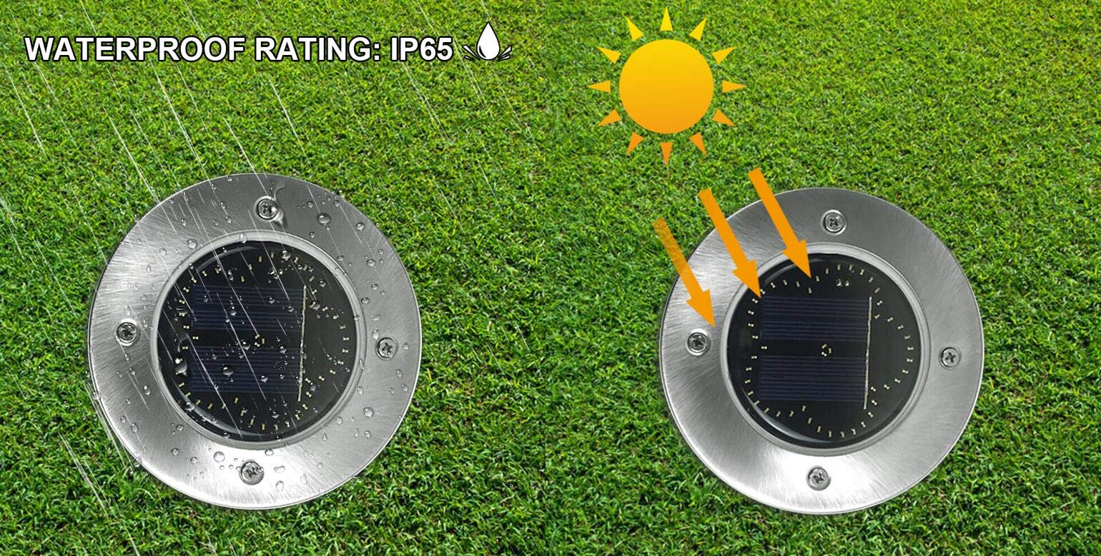 48 LED Solar Ground Lights - Solar Powered Outdoor Pathway Lights for Garden, Yard, Patio, Lawn & Driveway - Waterproof Disk Lights for Landscape & Walkway (4 Pack, White) - Perfect for Nighttime Safety & Garden Decoration