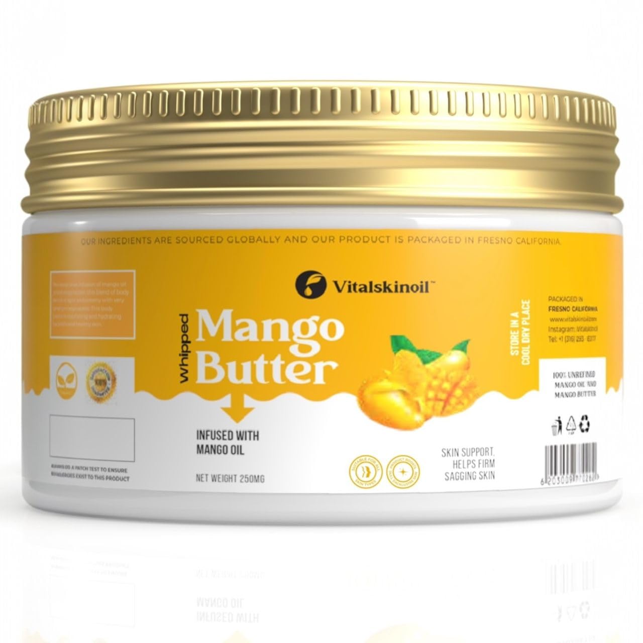 Organic Mango Butter & Oil Lotion Cream for Face, Body & Hair - Deep Moisturizing Body Butter for Dry Skin - Perfect for Massage, DIY Skincare & Hair Care