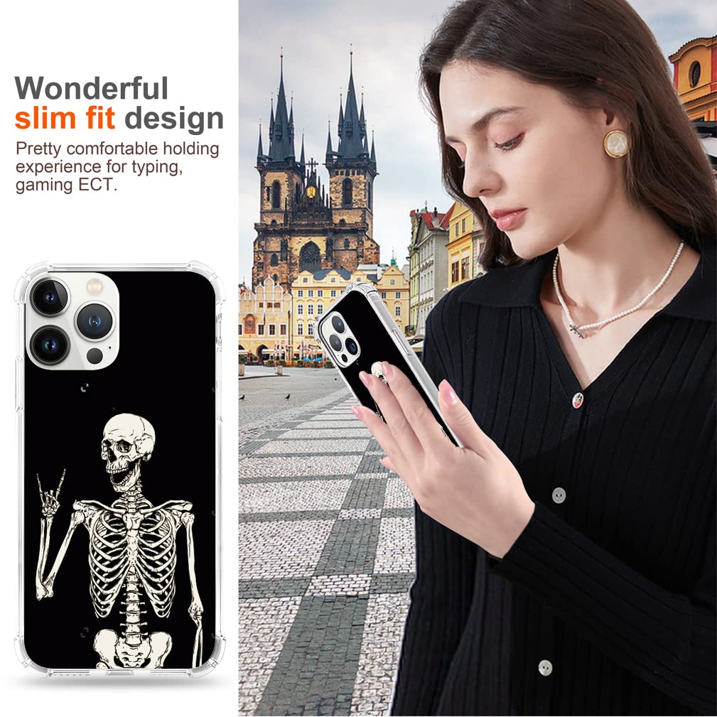 Skull Design Soft TPU Case for iPhone 13 Pro Max - Heavy Duty Protection, Wireless Charging Compatible, Rock & Roll Skeleton Print - Perfect for Concerts, Halloween & Punk Fashion Lovers