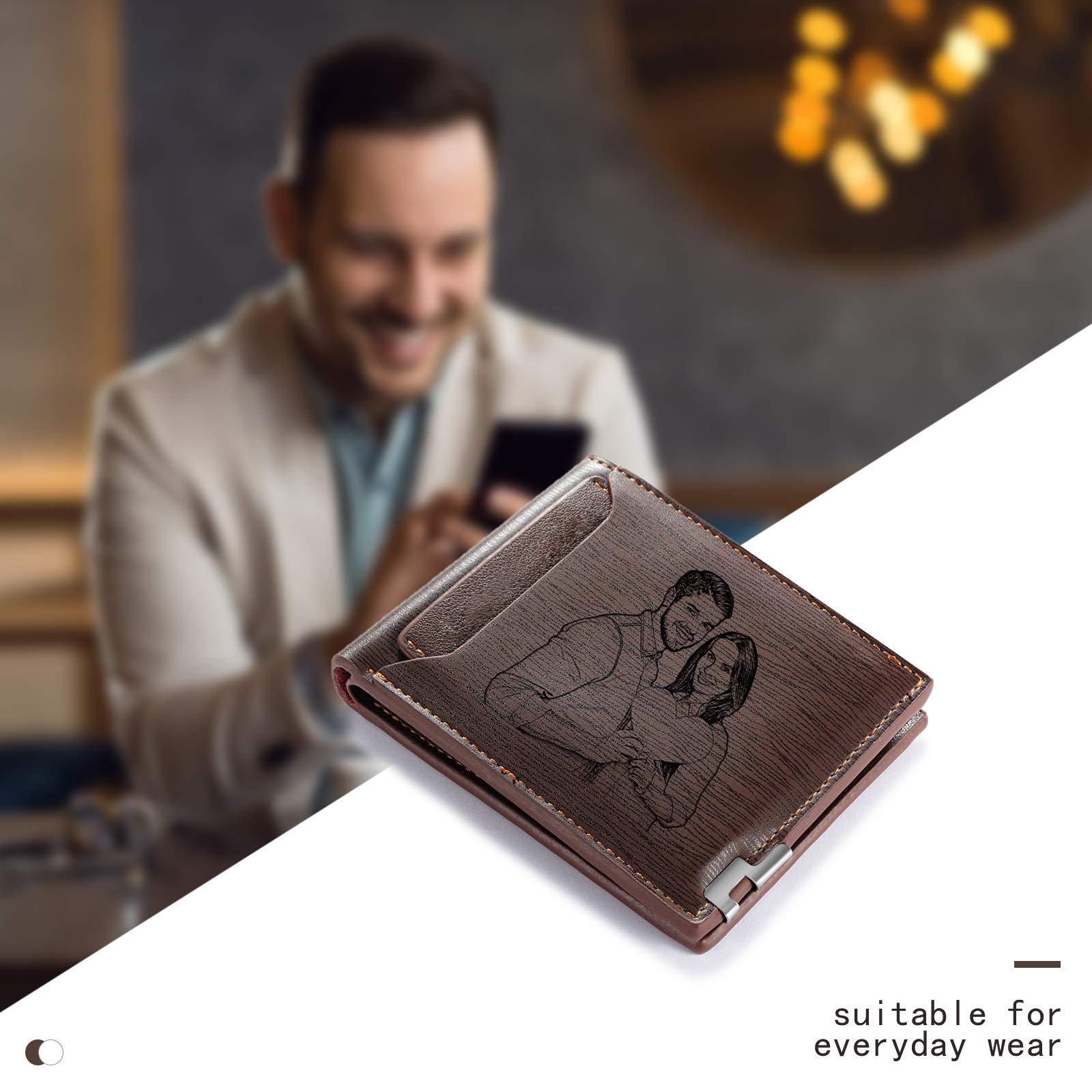 Personalized Photo Wallet for Dad - Custom Engraved Leather Wallet with Picture - Unique Father's Day, Graduation Gift for Son, Daughter, Husband | Perfect for Daily Use, Travel & Special Occasions
