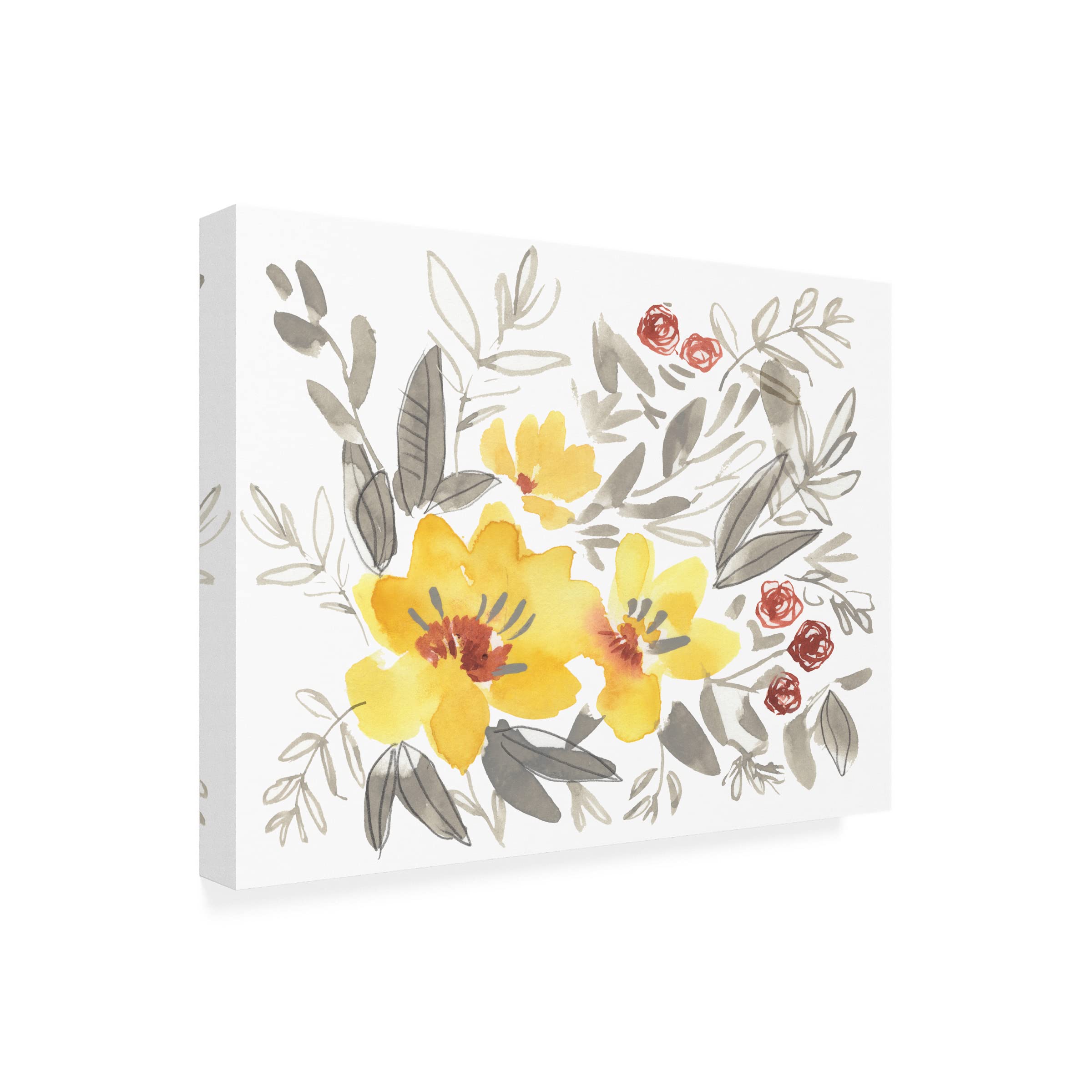 Jennifer Goldberger 'Golden Flower Composition I' Canvas Wall Art - Floral Home Decor for Living Room, Bedroom & Office | Trademark Fine Art