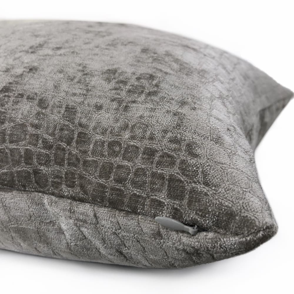 Luxury Medium Gray Crocodile Alligator Pattern Velvety Chenille Pillow Cover - Soft Decorative Throw Pillow Case for Sofa, Bed, Couch - Home Decor & Living Room Accessories