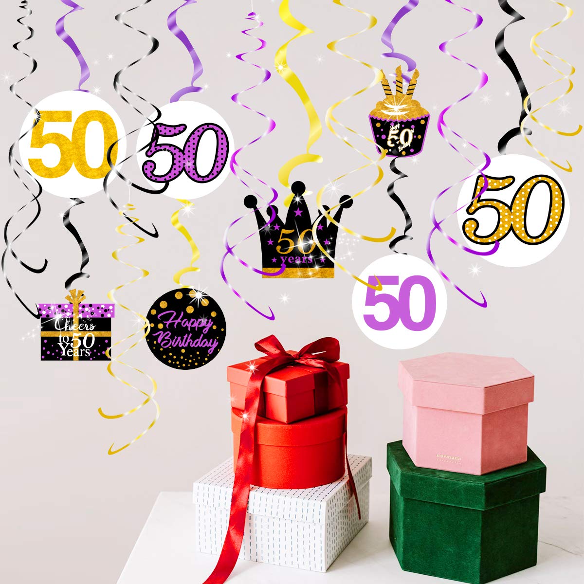 Elegant Purple & Gold 50th Birthday Party Decorations - Hanging Swirls for Women's Milestone Celebration | Perfect for 50 Years Old Birthday Party, Anniversary & Special Occasions