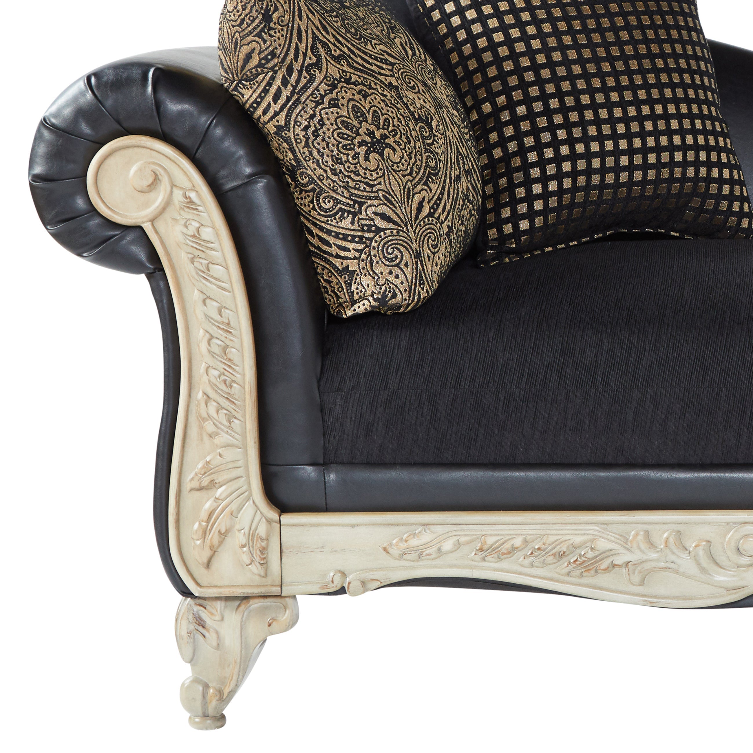 San Marino Wood Frame Faux Leather Chaise Lounge in Ebony - Modern Living Room Furniture for Relaxation & Stylish Home Decor